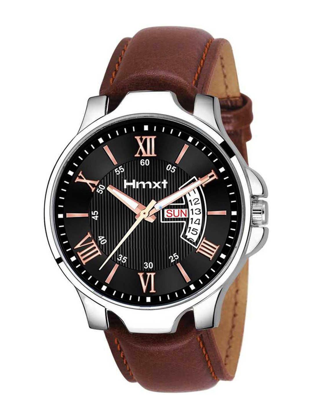 HMXT Day n Date Men Leather Straps Date Aperture Analogue Watch HMXT-61