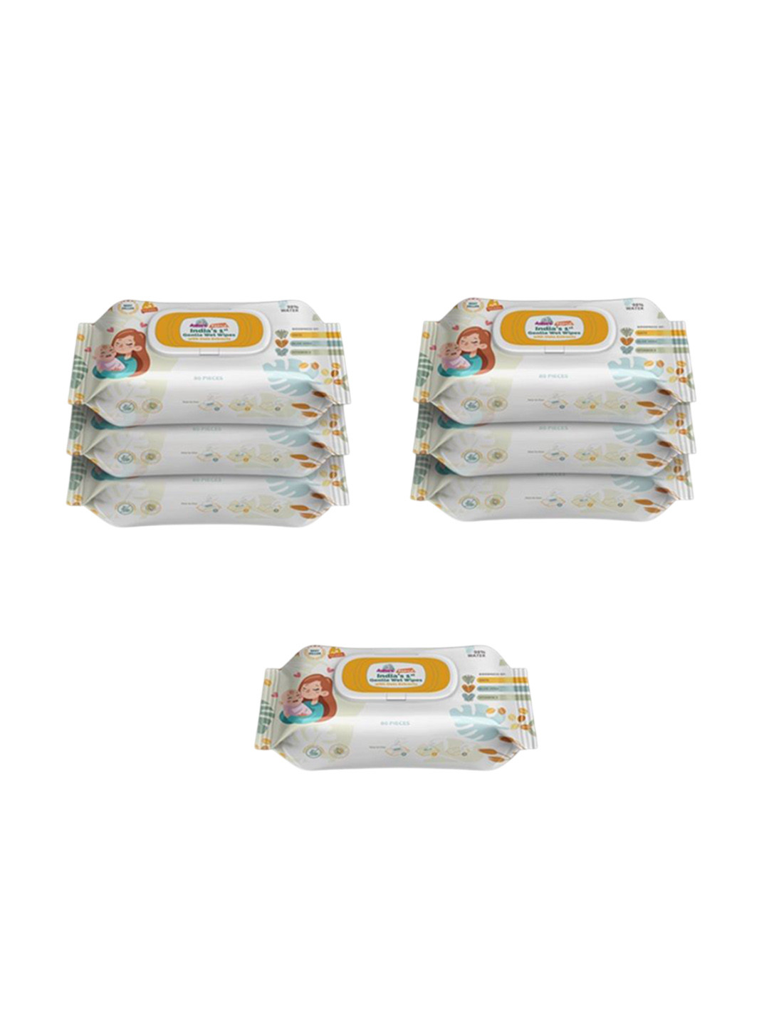 Adore Set Of 7 98% Pure Water Gentle Wipes With Oat Extracts - 80 Pcs Each
