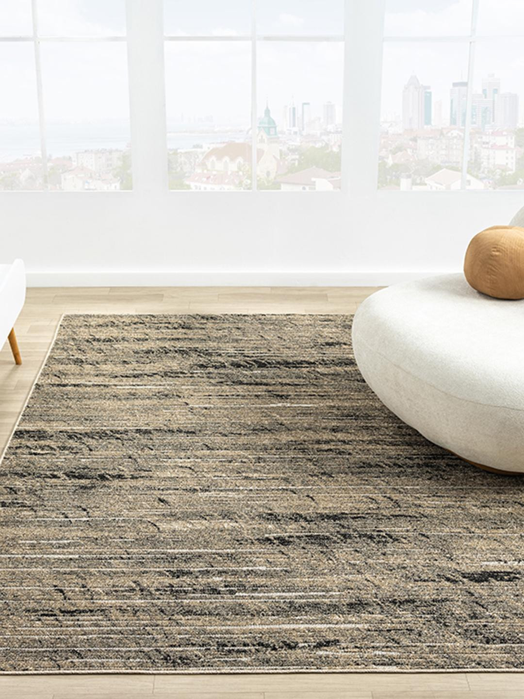 Kaleen India Yellow Polypropylene Abstract Anti-Skid Carpets