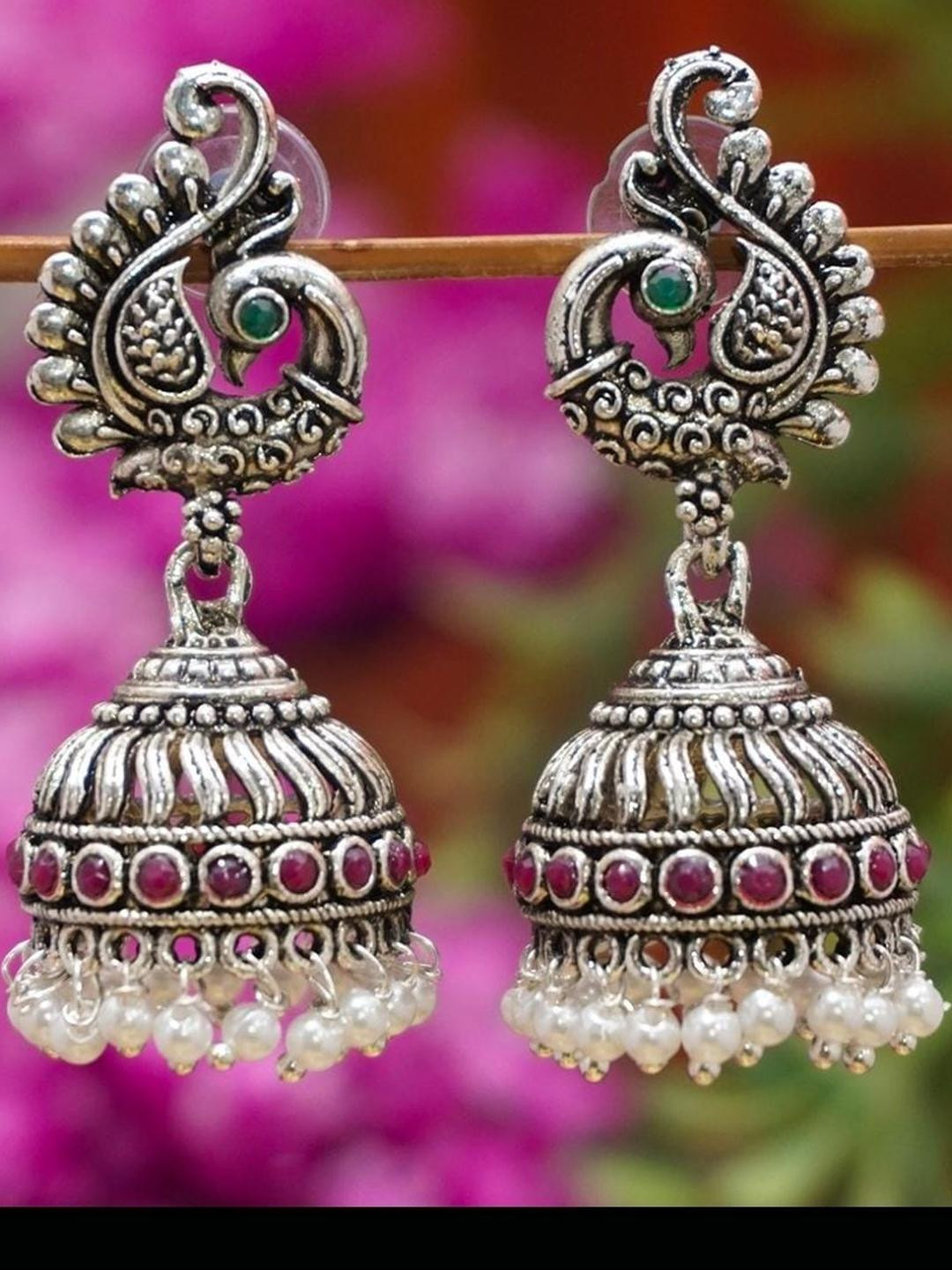 SHREE PURBJI ARTS Silver-Plated Ethnic Jhumkas Earrings