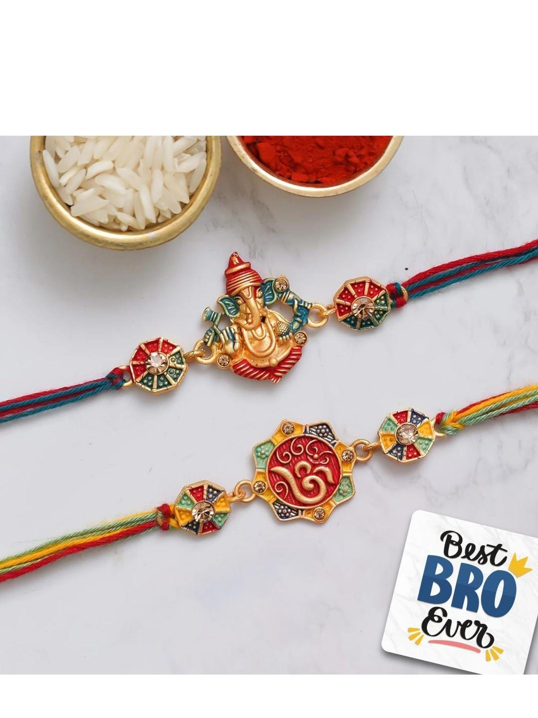 eCraftIndia Set Of 2 Rakhi With Roli Rice & Best Bro Ever Fridge Magnet