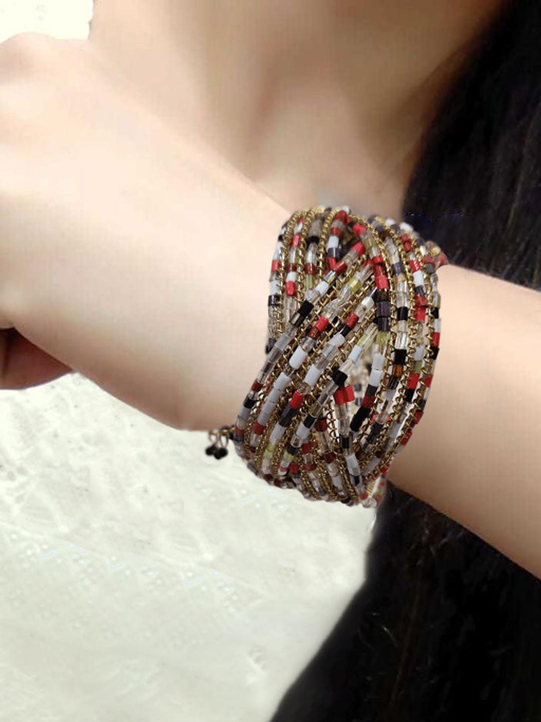 Grace Collections Multi color Metal Elasticated Bracelet