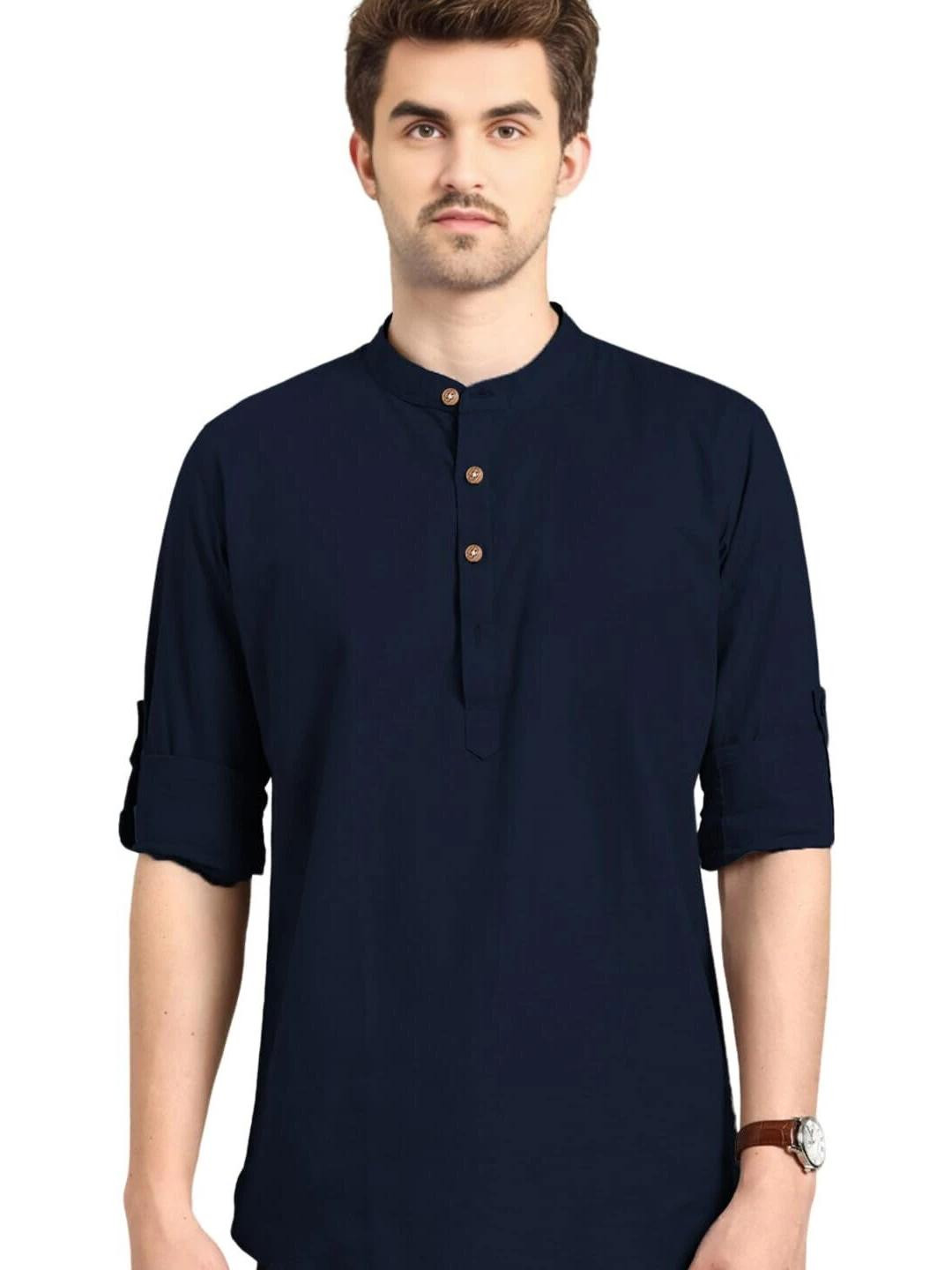 Edin Men Navy Blue Straight Organic Cotton Kurtas