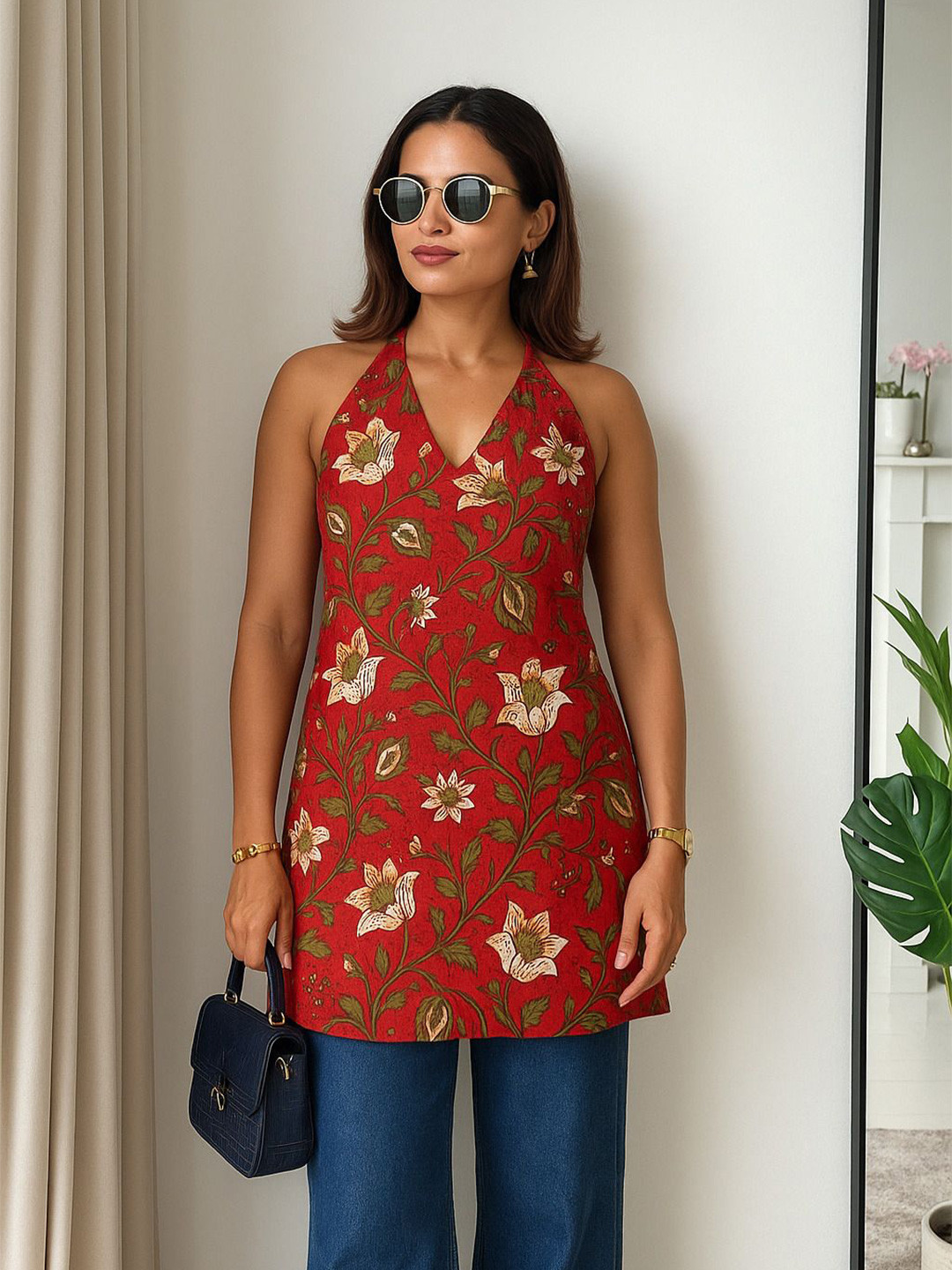 KAORI BY SHREYA AGARWAL Women Floral Printed Daily Cotton Straight Kurta