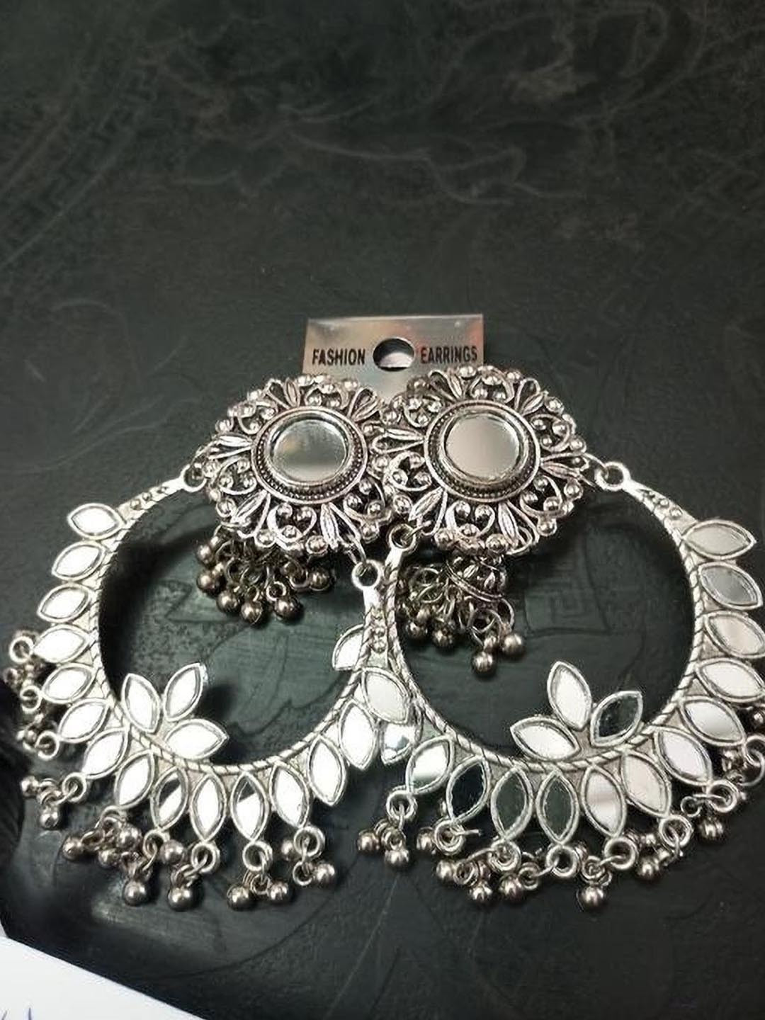 Sangria Artificial Beads Beaded Oxidised Contemporary Drop Earrings