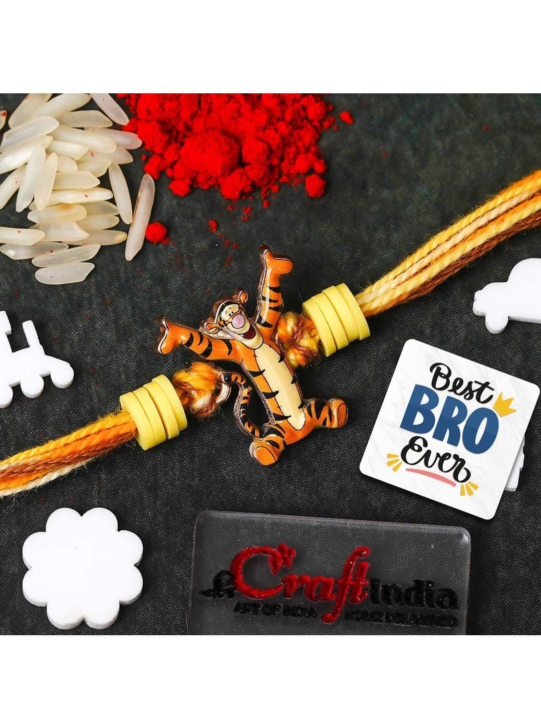 eCraftIndia Tiger-Shaped Rakhi With Best Bro Ever Fridge Magnet