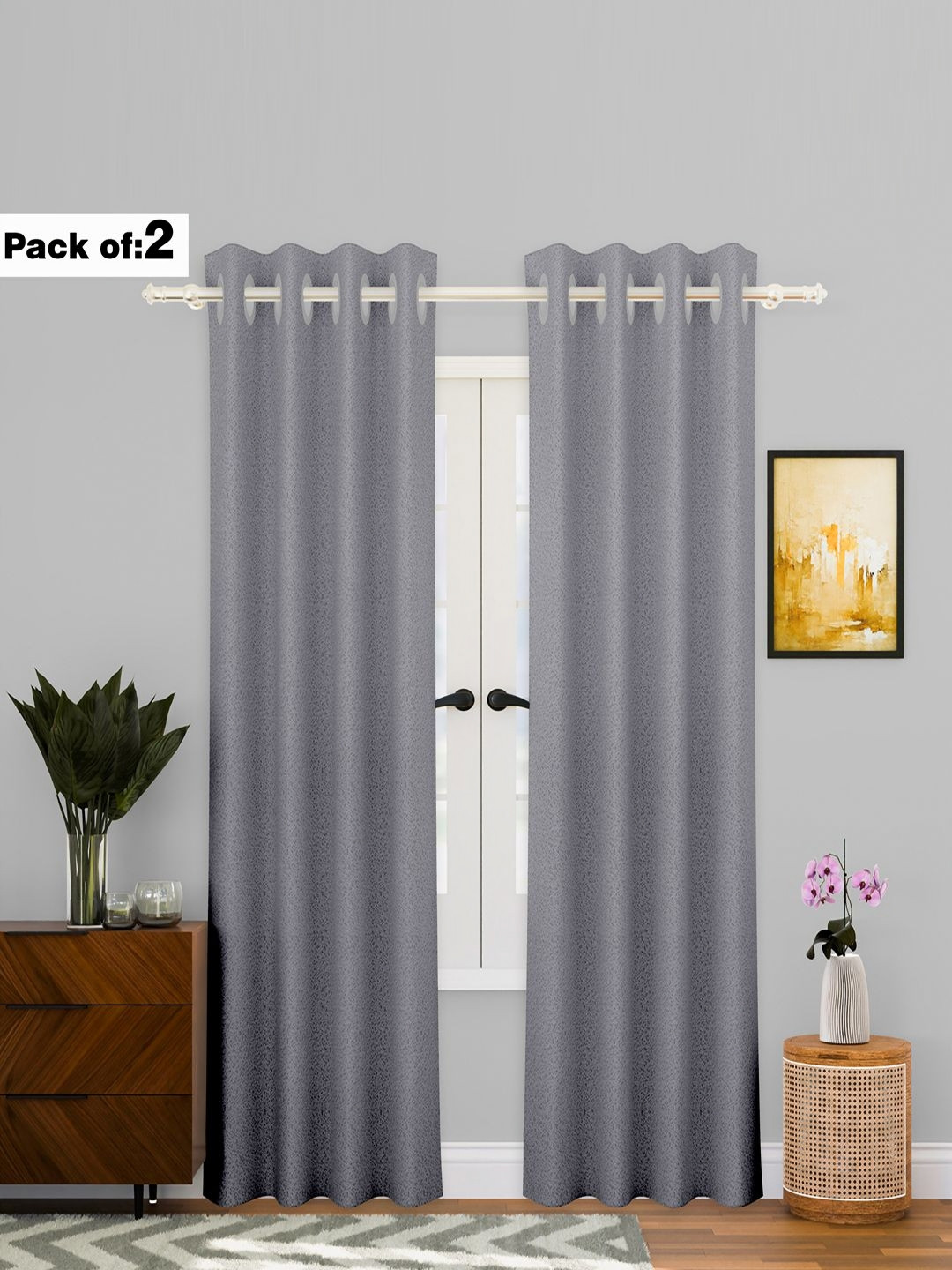 Aura Grey 2 Pieces Cotton Door Curtains
