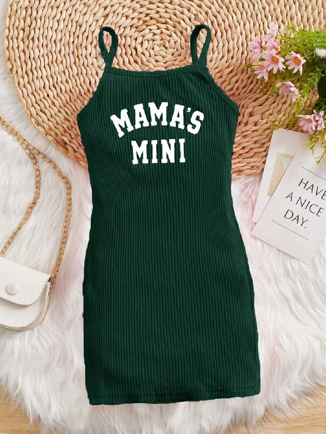 Miss & Chief Girl's Typography Printed Shoulder Straps Bodycon Dress