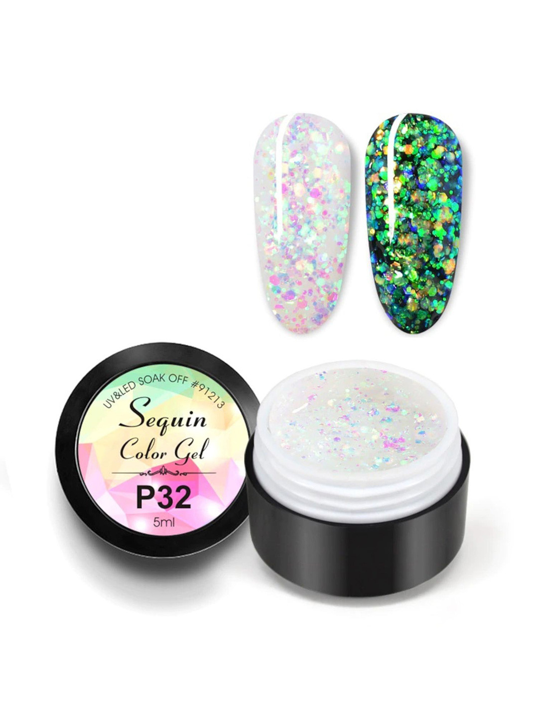 BELLE GAGA Peacock Foil Sequin Gel Glitter Color Gel Nail Polish - 5 ml - Shade - P32