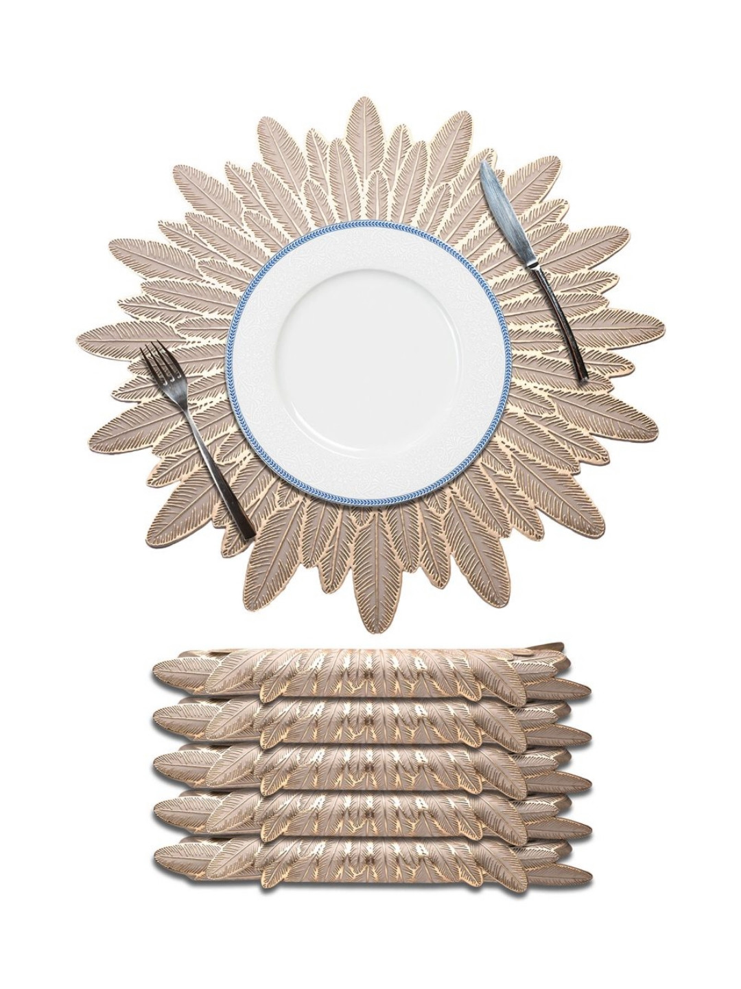 Aura 6-Pcs Textured Heat-Resistant Round Table Placemats