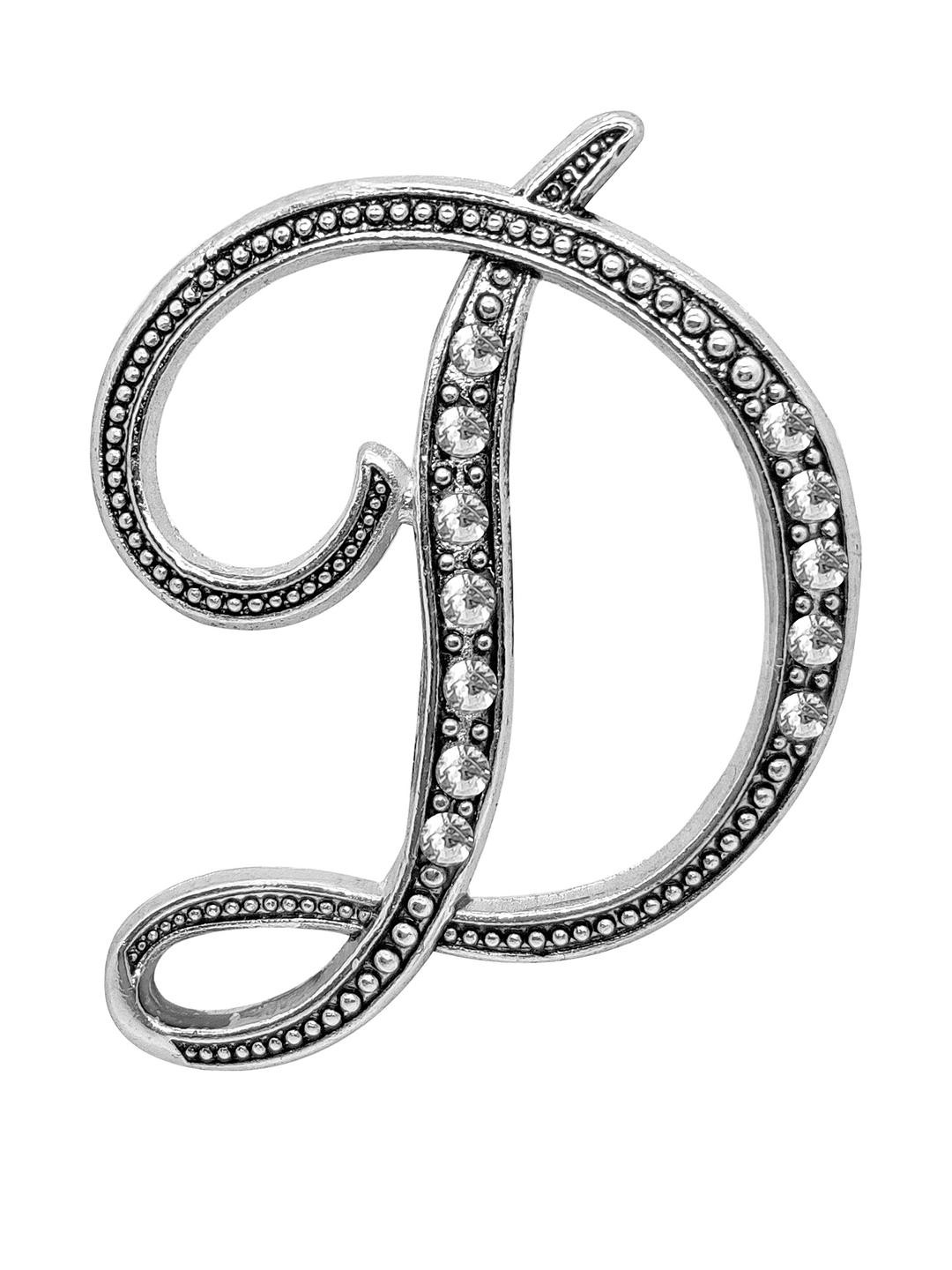 FURE D Alphabet Silver Plated Alloy Brooch