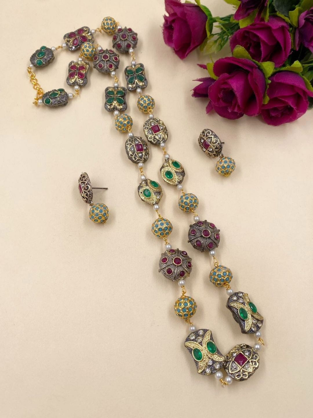 Gehna By  Beadazzled Brass Jadau Jewellery Set