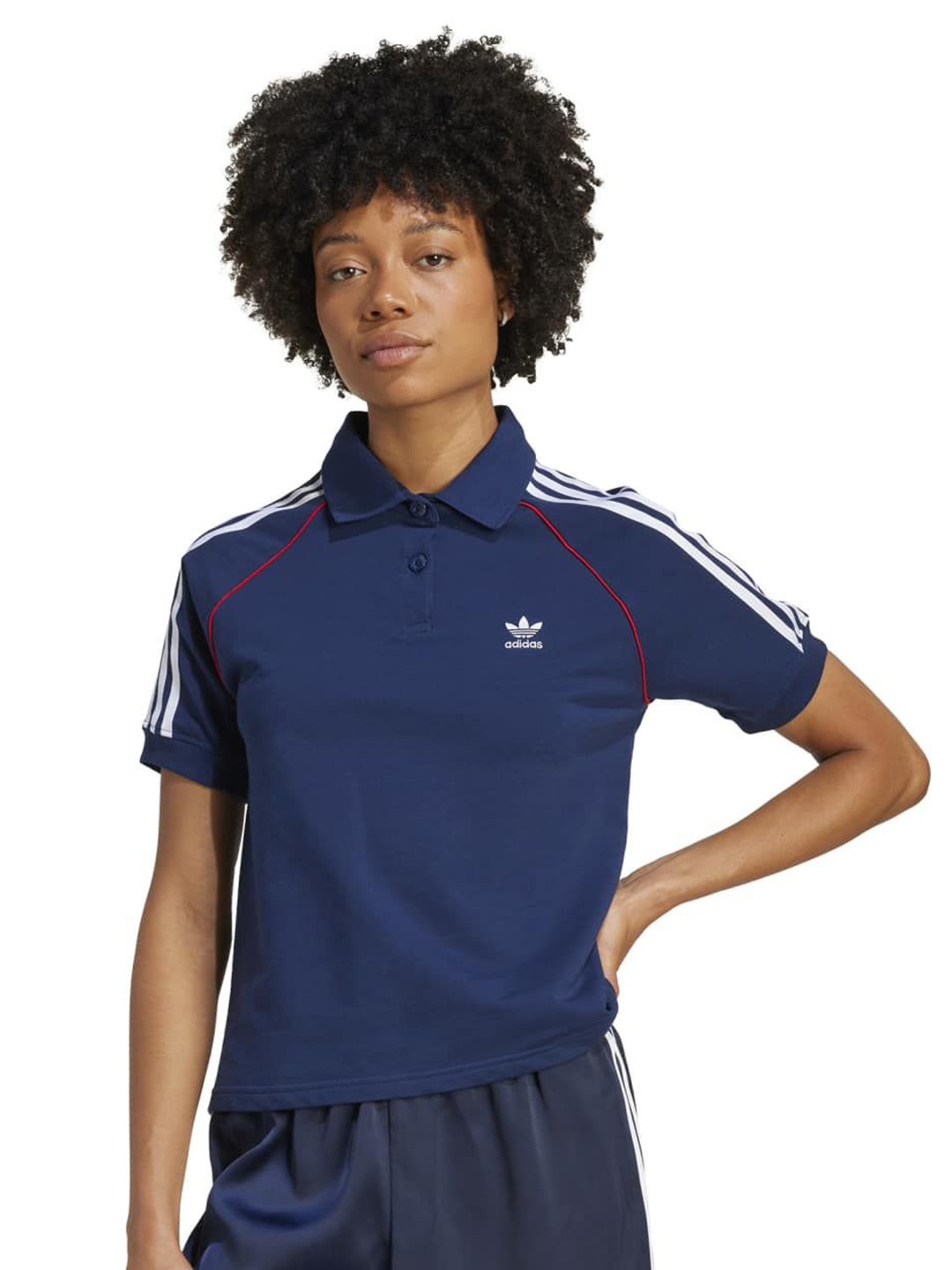 ADIDAS Originals Women Striped Polo Collar T-shirt