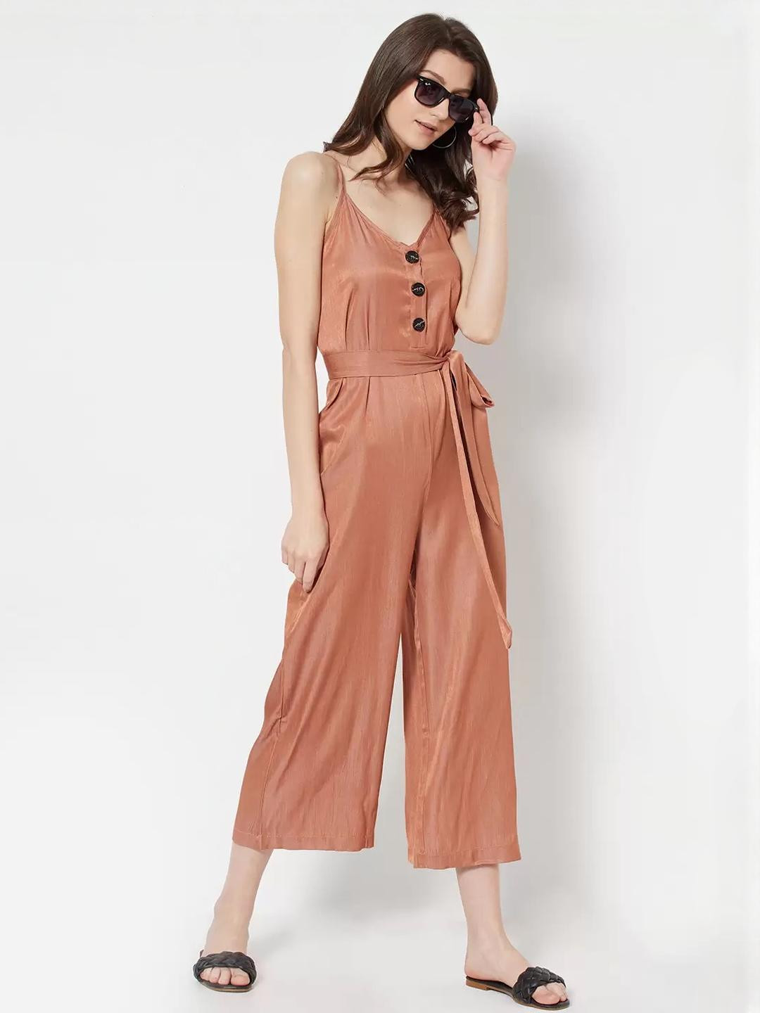 TAGVE Women Brown Basic Jumpsuit