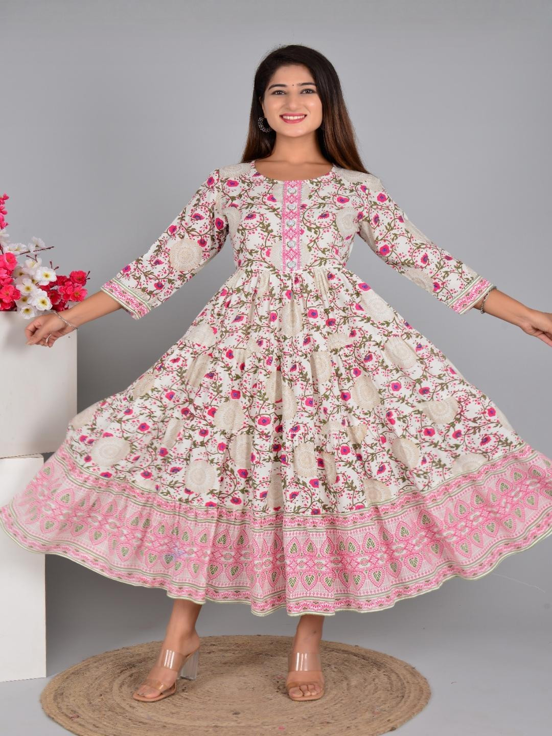 NUPITAL Women Pink Anarkali Viscose Rayon Kurtas