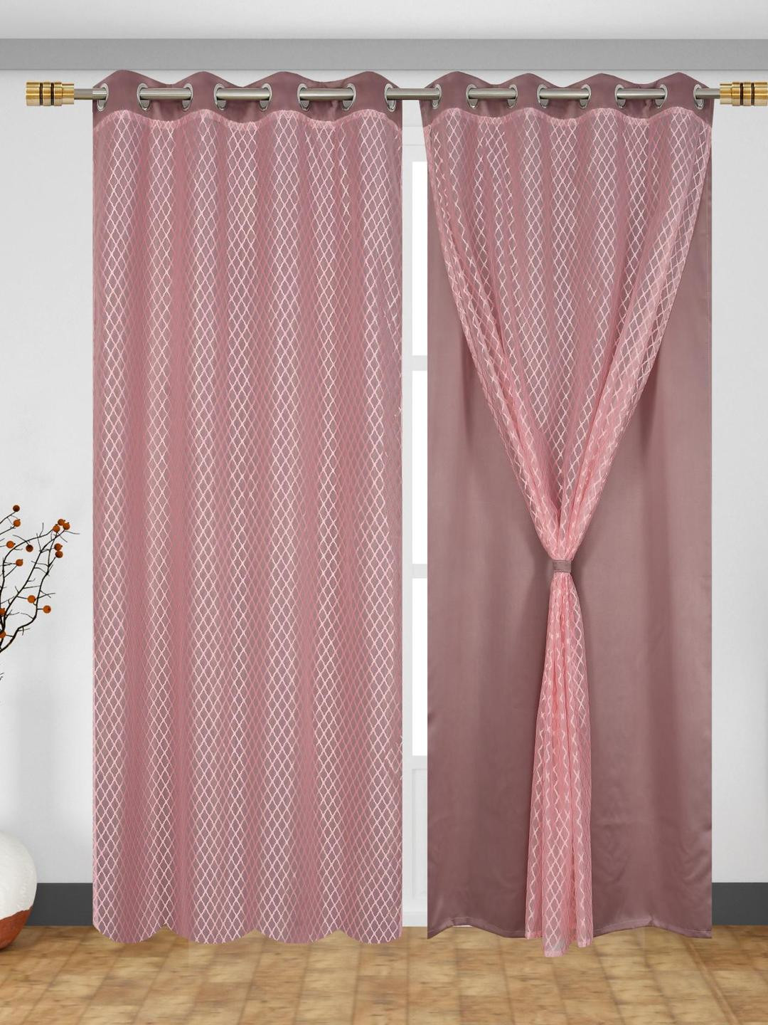 IVAZA Pink Set of 2 Black Out Long Door Curtains