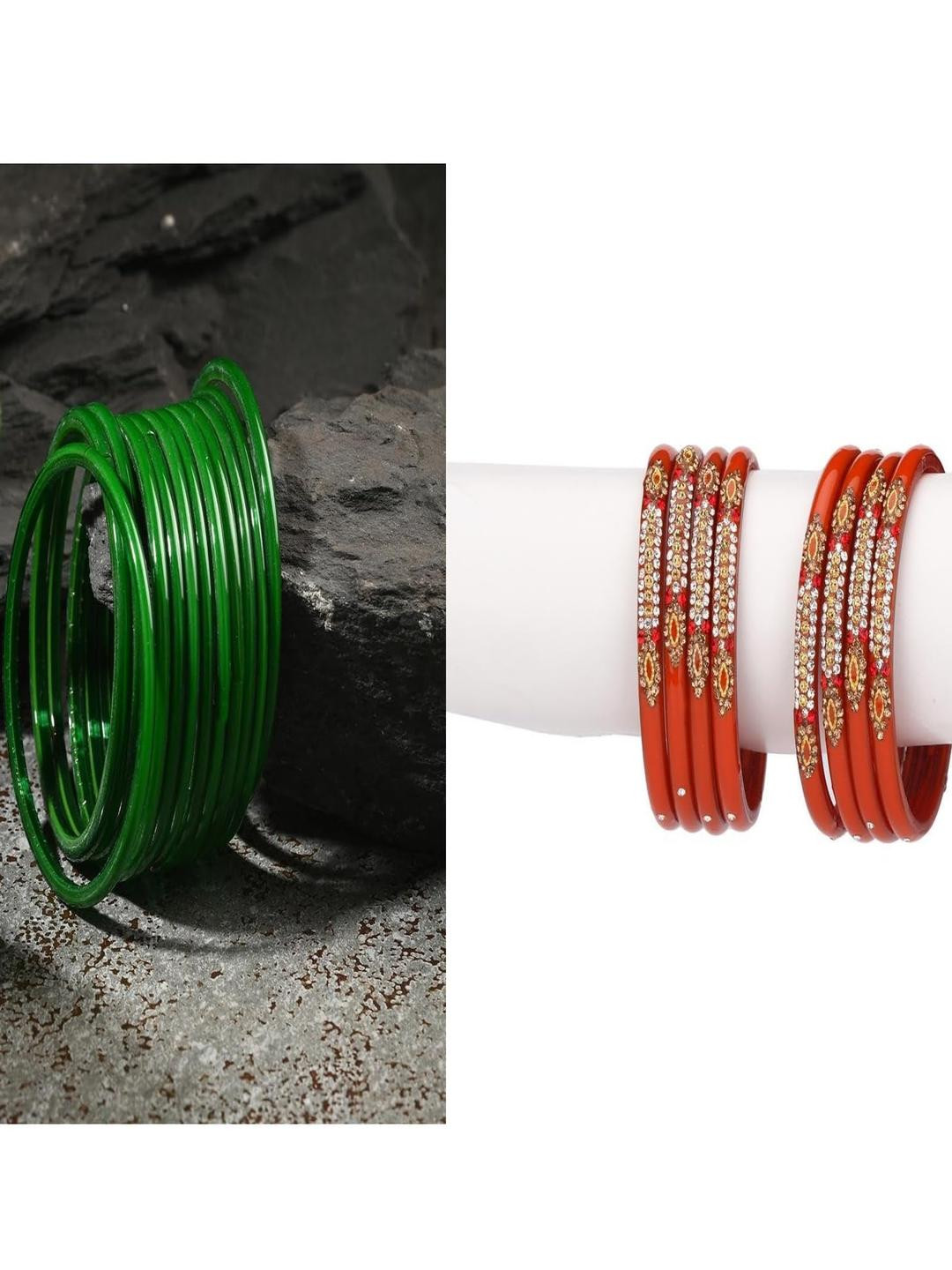 SOMIL Set Of 20 Green And Glass Artificial Stones and Beads Bangles