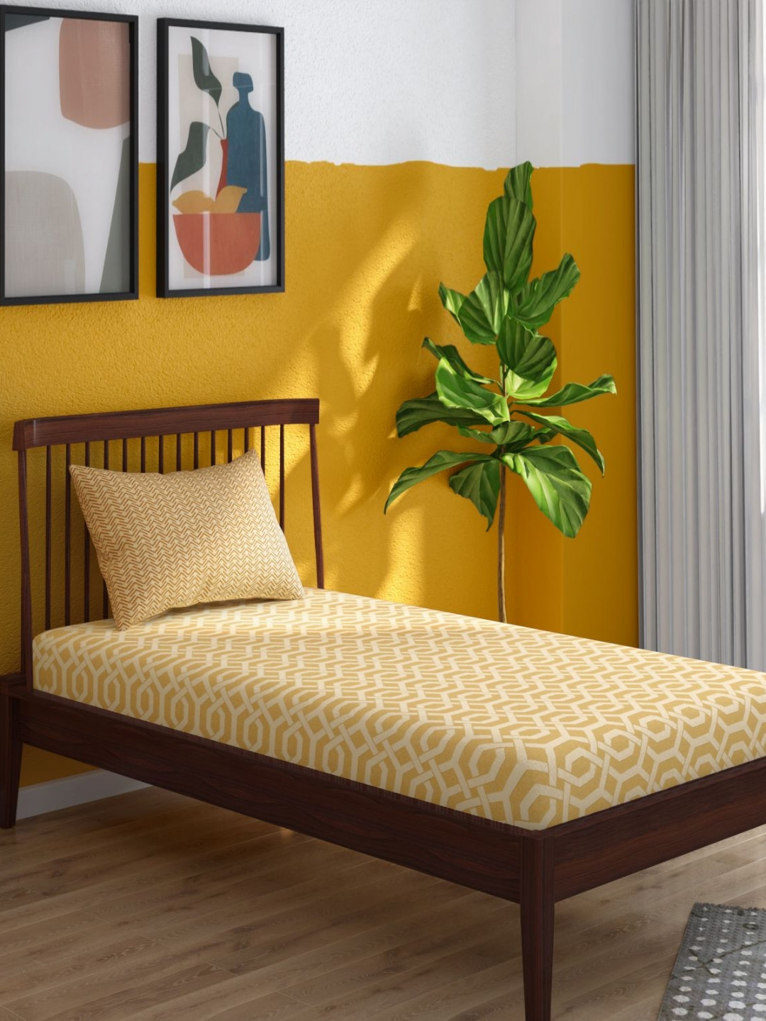 Portico Tagtrend Cream-Coloured Printed Cotton 144 TC Single Bedsheet Set 2.24 m x 1.5 m