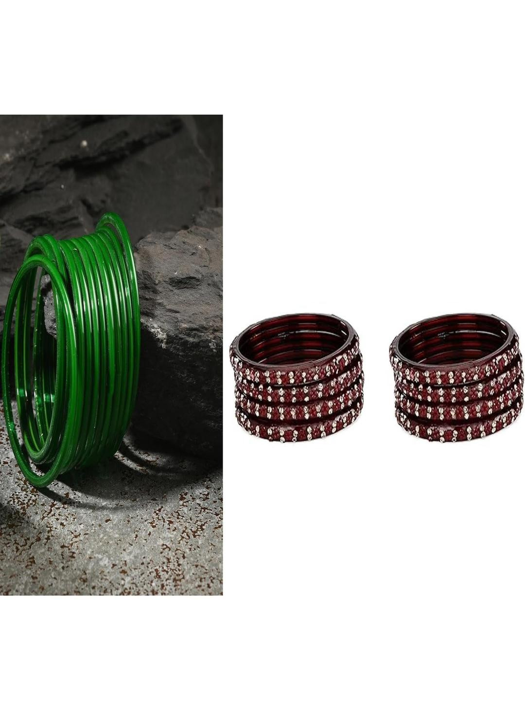 SOMIL Set Of 20 Green Glass Artificial Stones and Beads Bangles