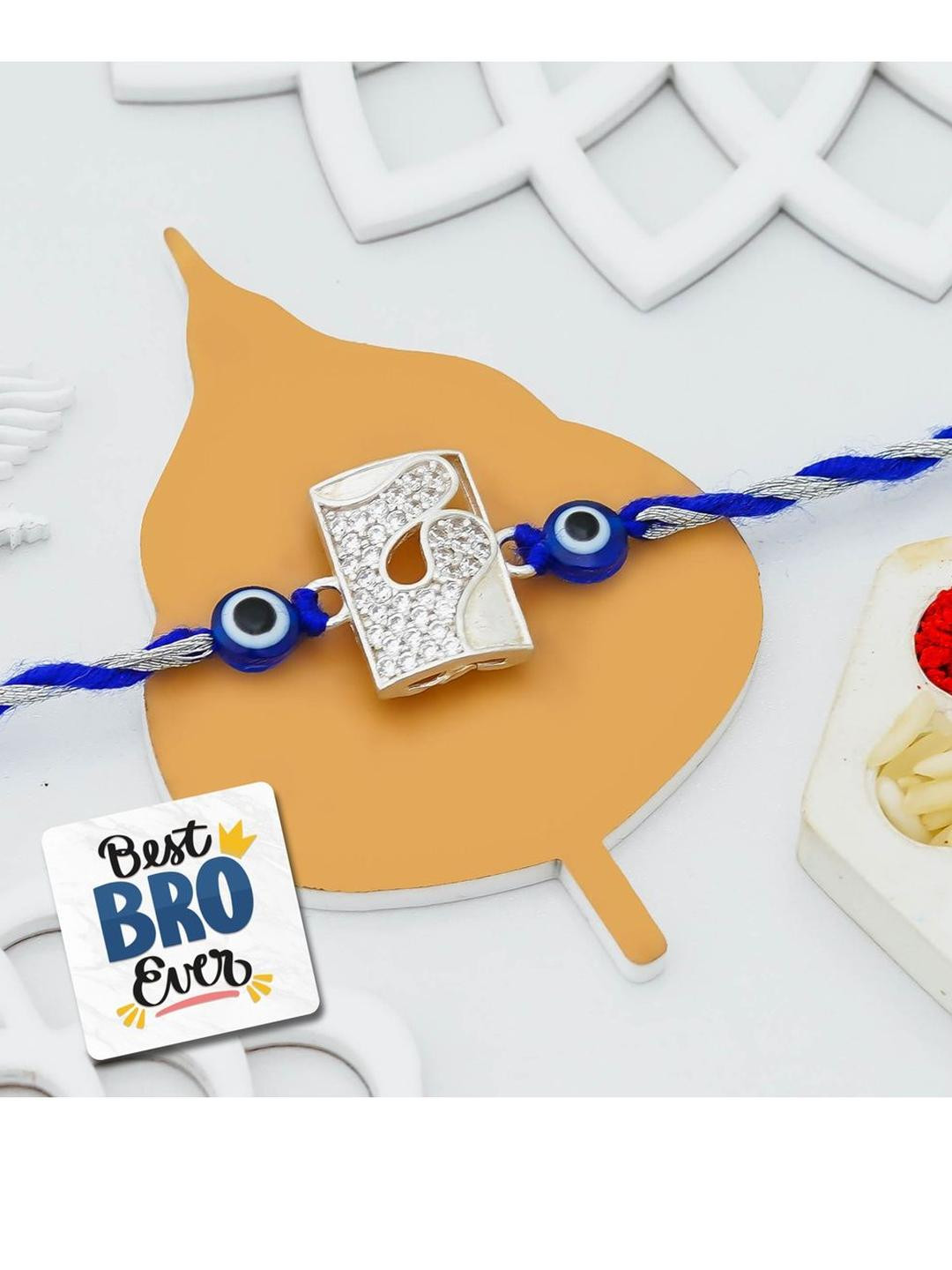 eCraftIndia Stone-Studded Rakhi With Best Bro Ever Fridge Magnet