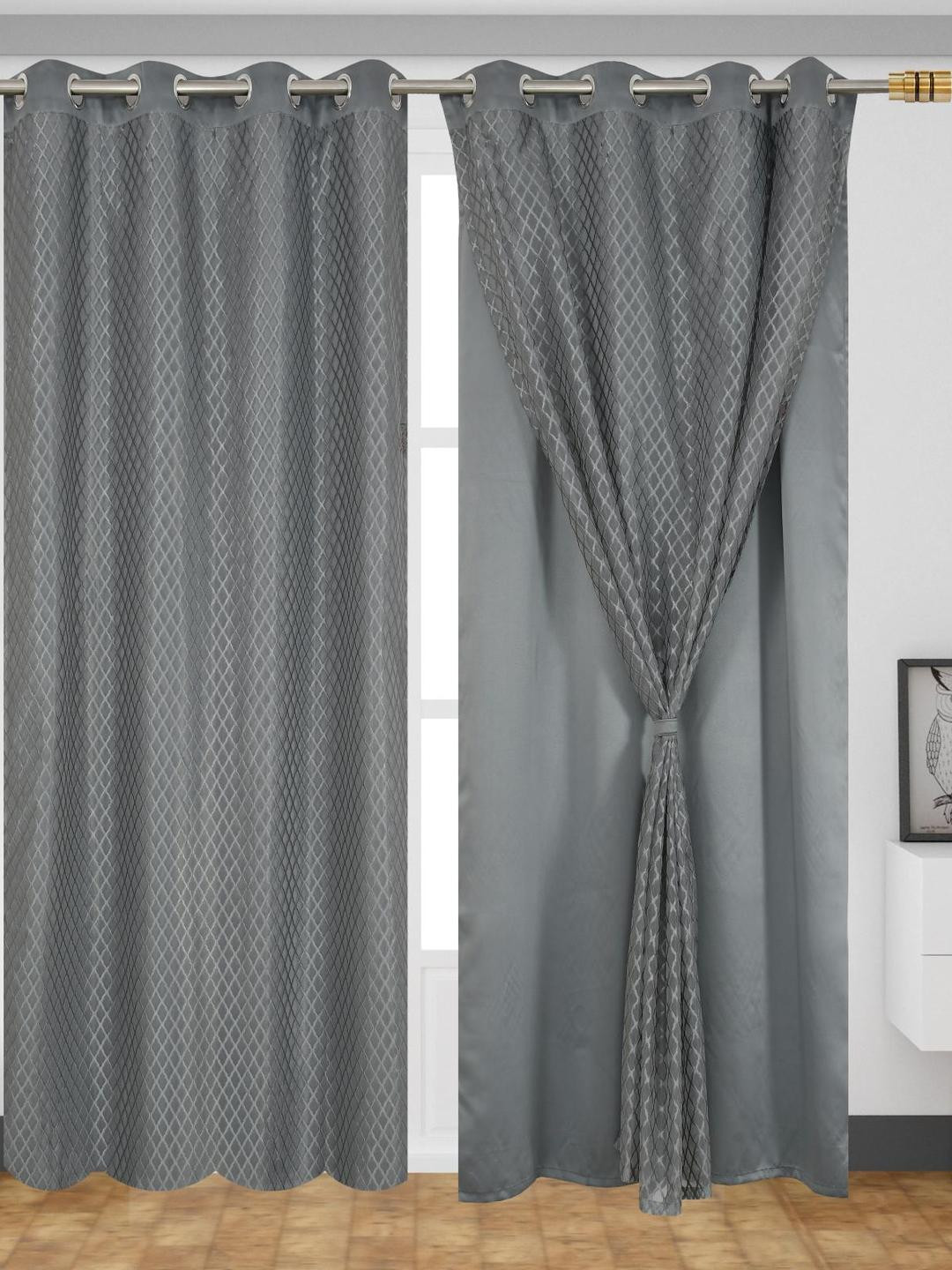 IVAZA Grey Black Hybrid Curtains Set of 2