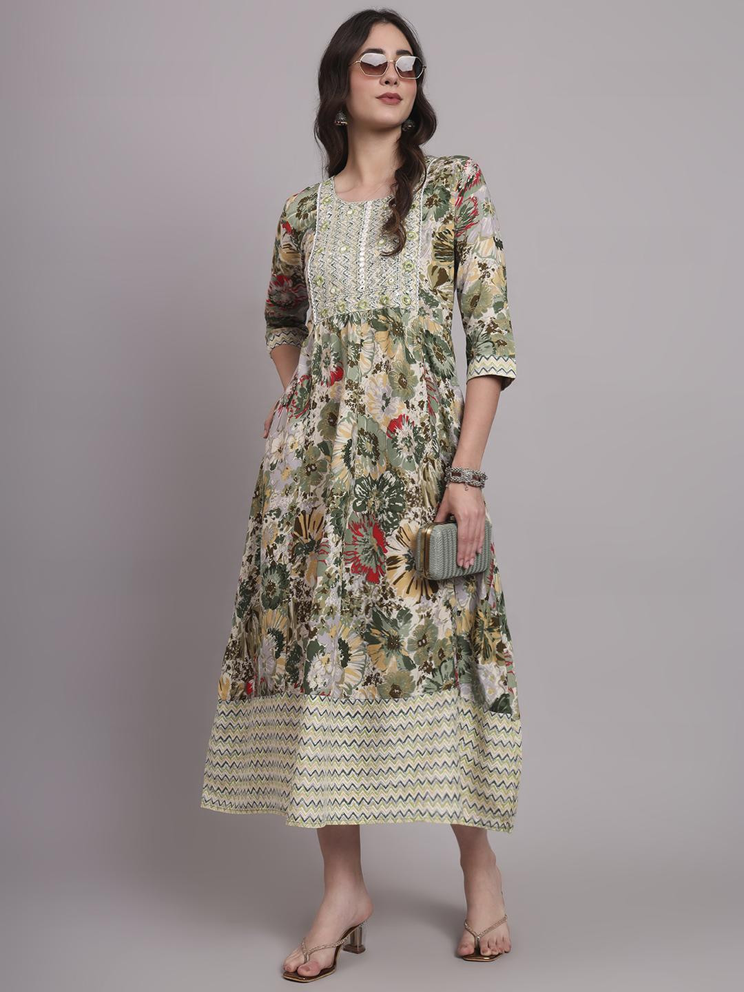 Angkor Women Green  Viscose Rayon Kurtas