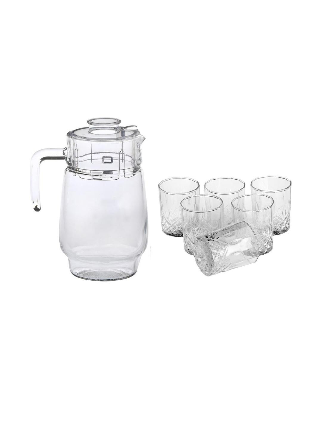 SOMIL Transparent 7 Pieces Dishwasher Safe Glass & Water Jug Set