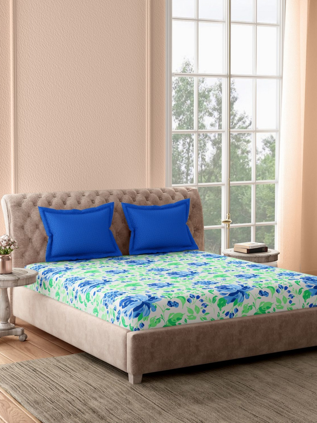 Portico Multicoloured Floral 144 TC Queen Bedsheet with 2 Pillow Covers