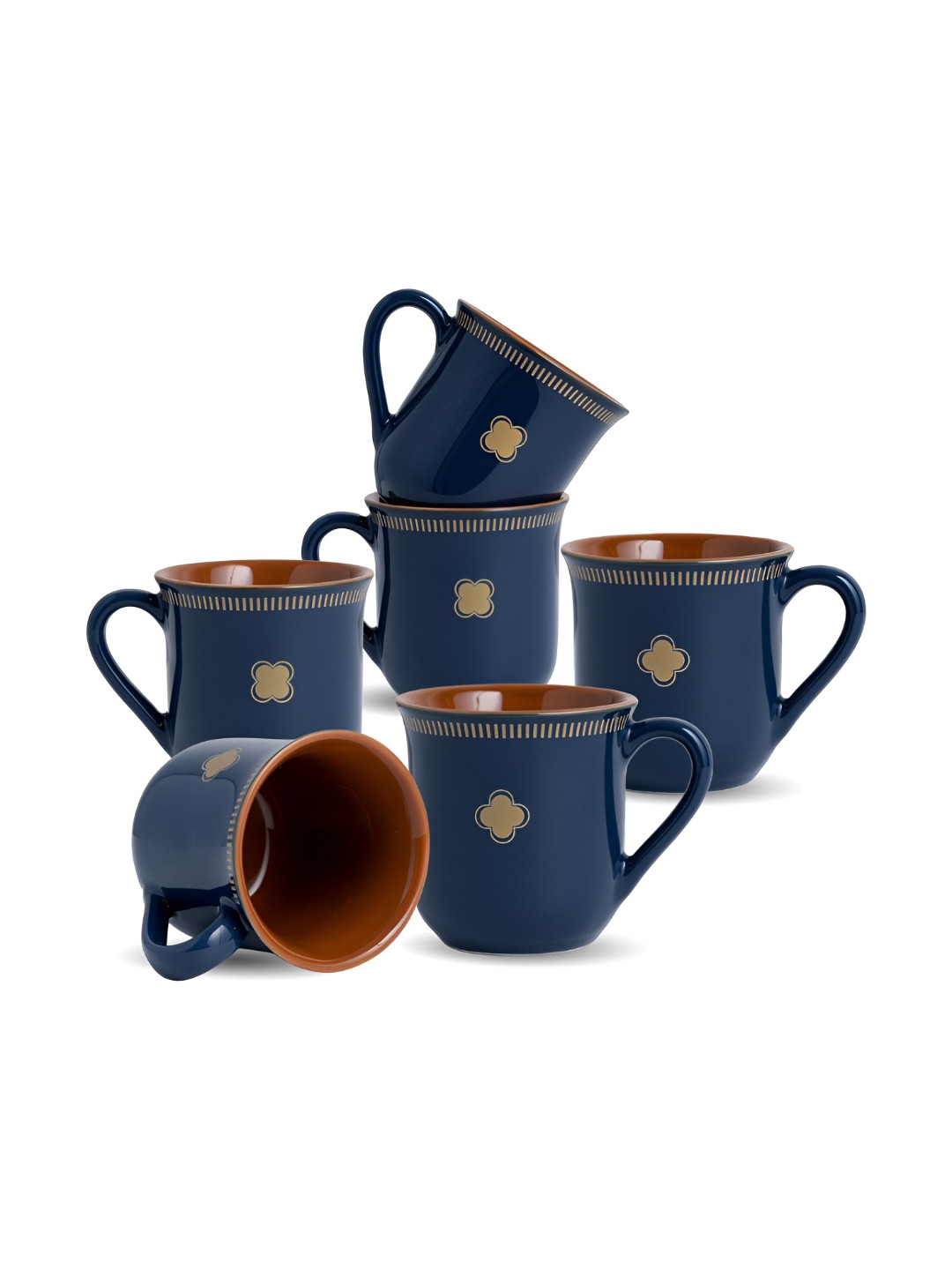 SHAY Midnight Blue 6 Pieces Printed Ceramic Glossy Finish Cups