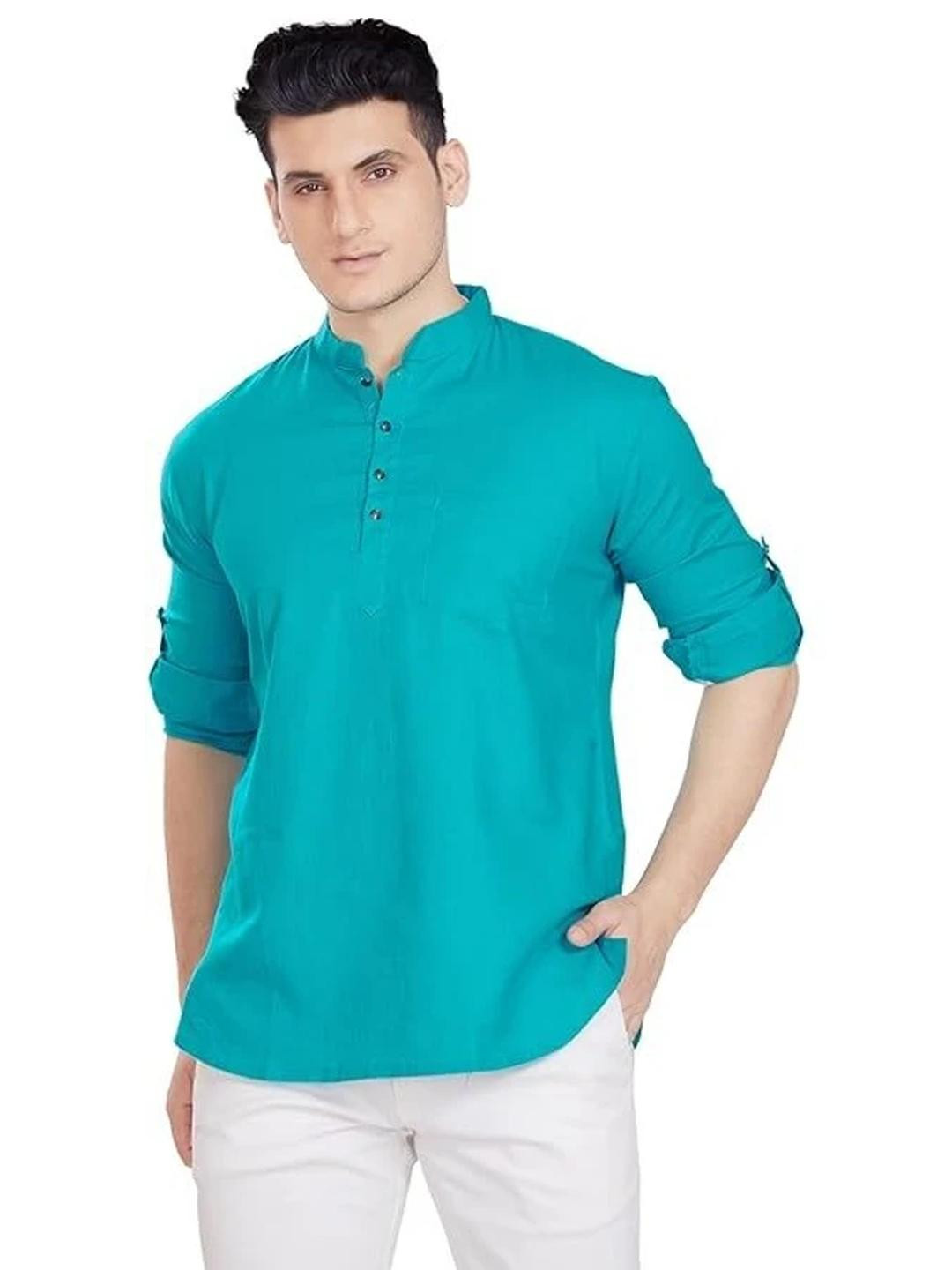 Edin Men Blue A-Line Blended Kurtas
