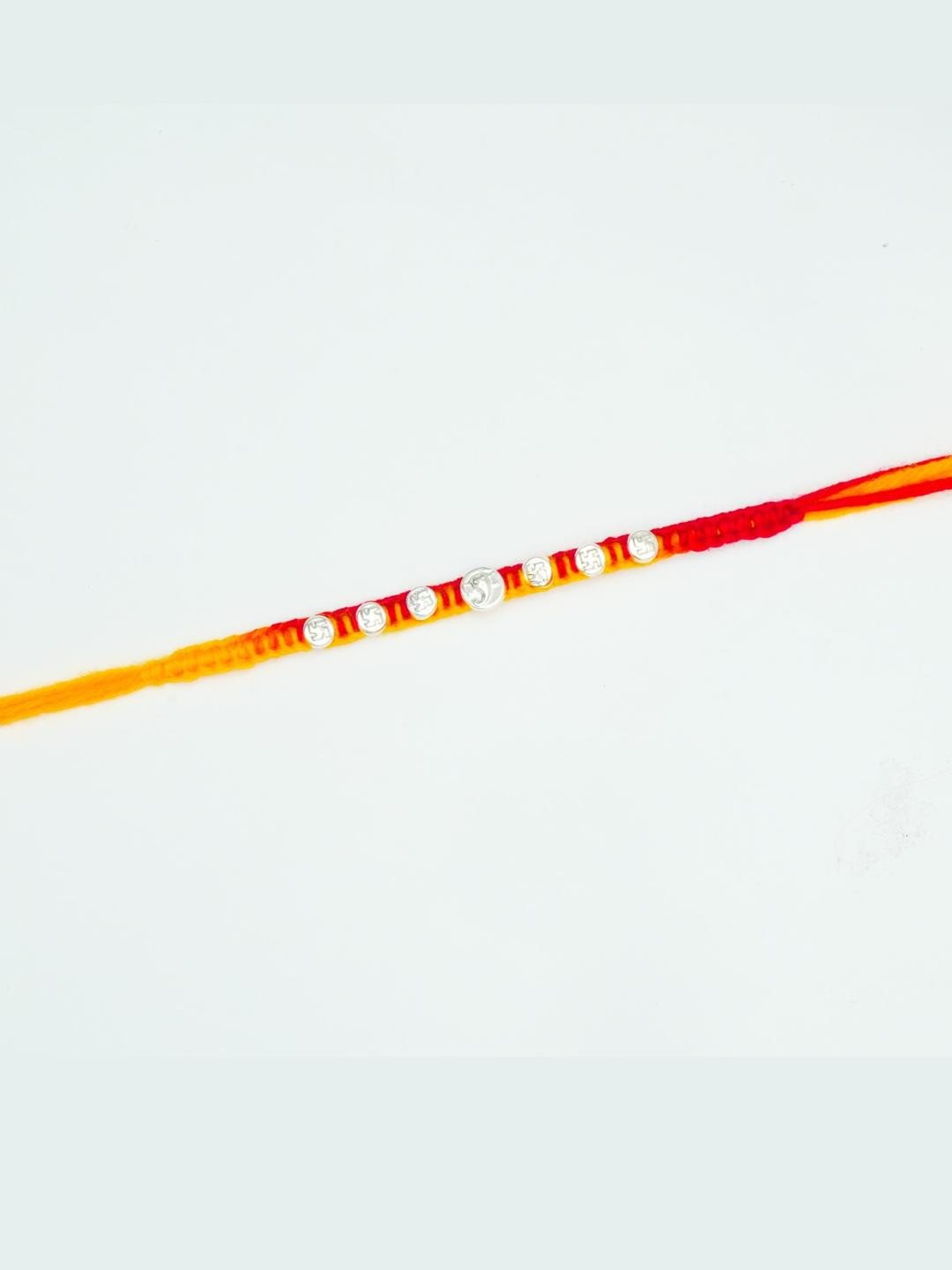 SOMYA Bhaiya Bhabhi OM-Sathiya Silver Chawal Roli Pack  Set (1 Rakhi With Roli Chawal)