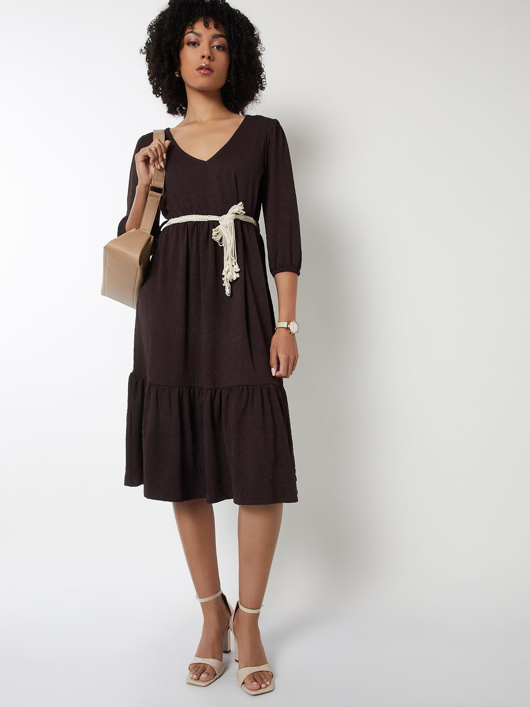 max Women Fit and Flare Tiered Midi Dress