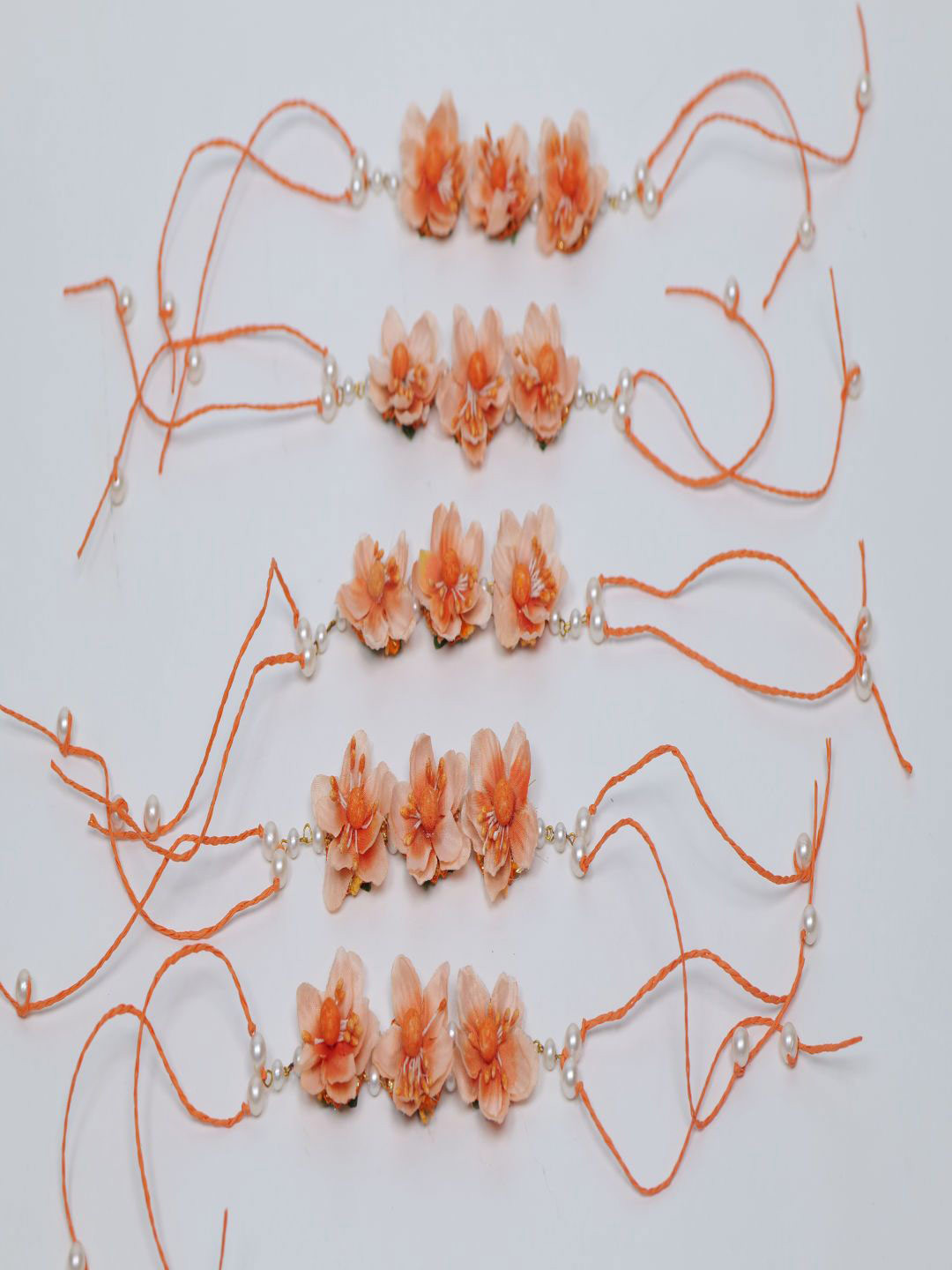 Flosaira Set Of 5 Flower Design Beaded Thread Rakhis