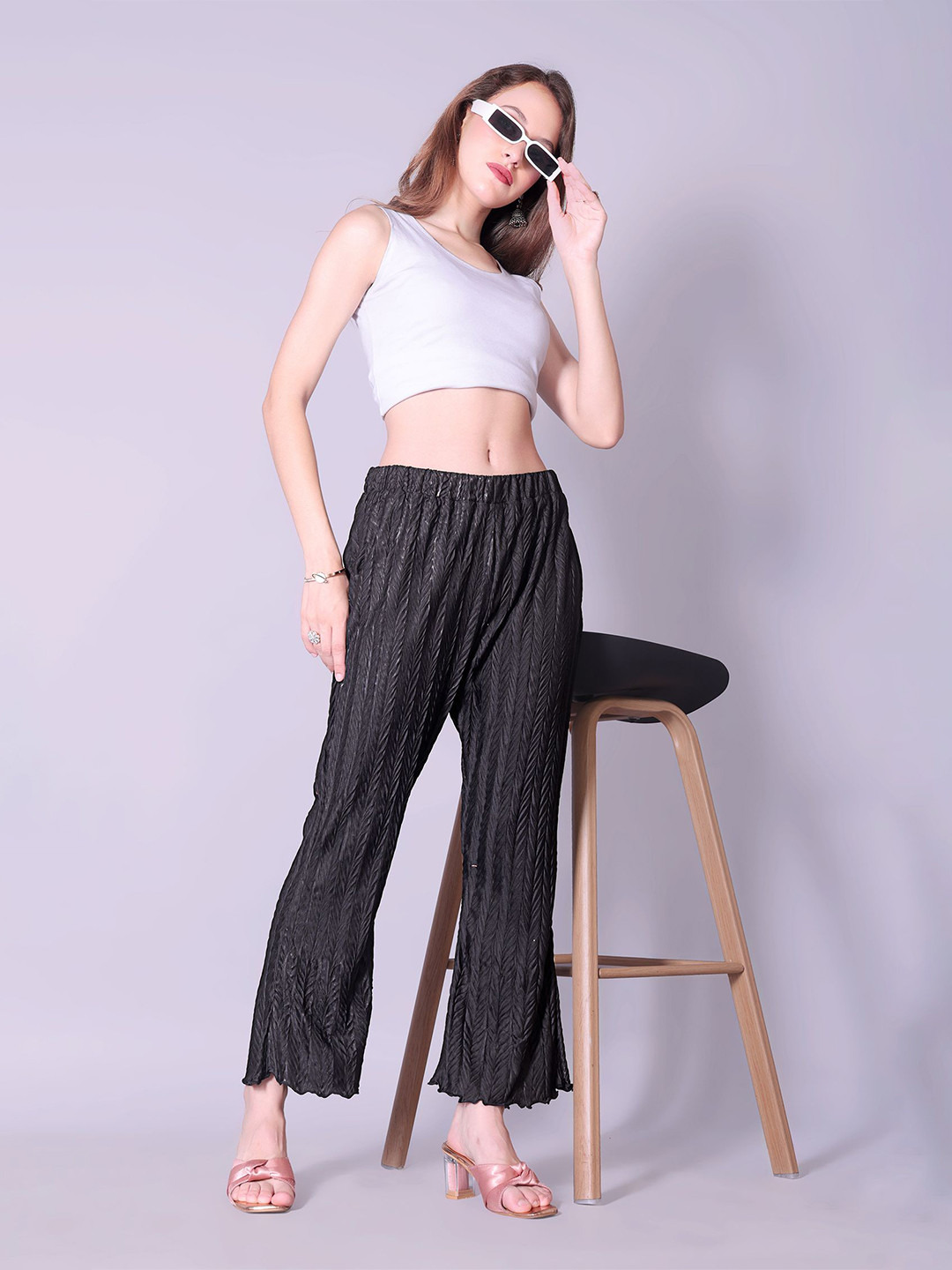 QOSHA Women Wide Leg Crinkle Palazzos