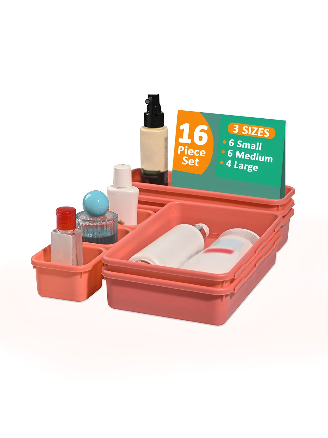 Aura Pink 16 Pieces Reusable Makeup Organisers