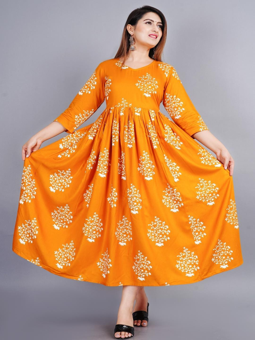 SIPEAK WEAR BETTER Women Yellow Anarkali Viscose Rayon Kurtas