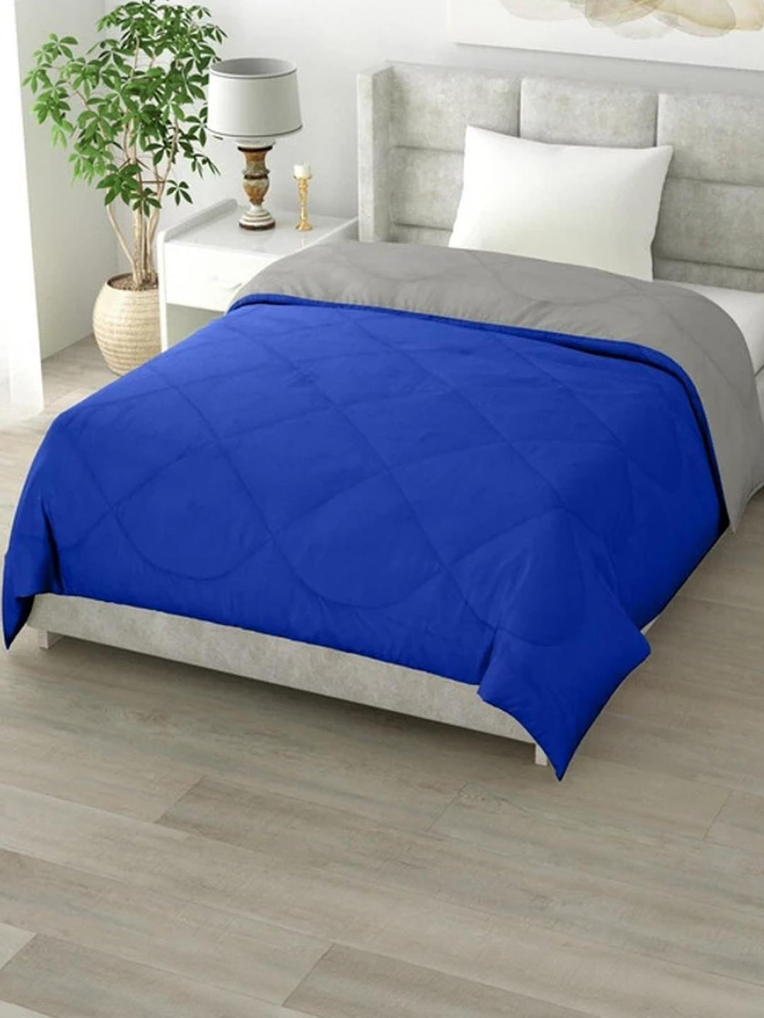 Doristyle Blue 250 GSM Checked Microfiber Double Bed Comforter