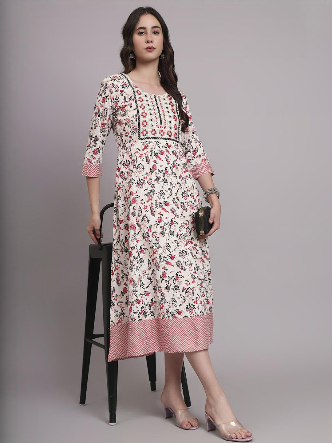 Angkor Women Pink  Viscose Rayon Kurtas
