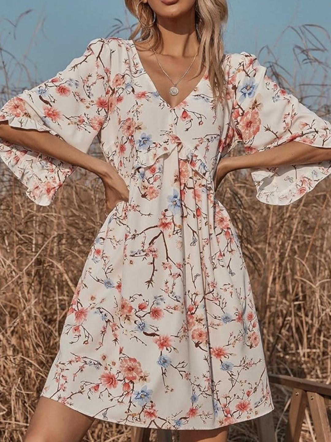 TAGVE Floral Print Empire Backless Mini Dress