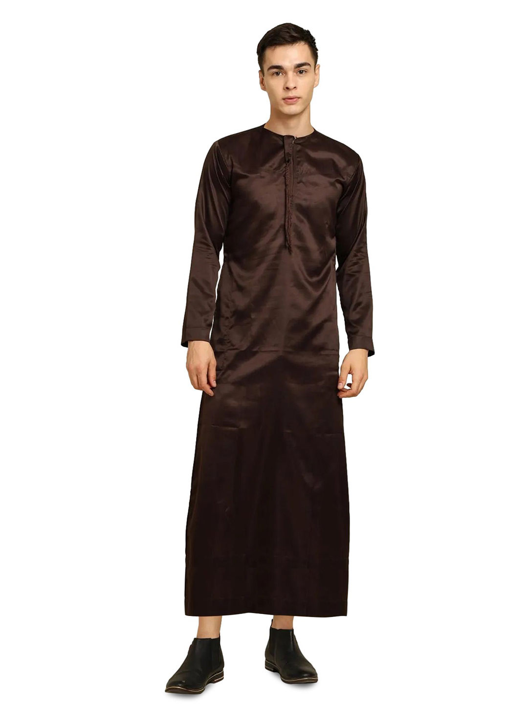 URBAN KANYA Band Collar Aari Work Silk Satin A-Line Kurta