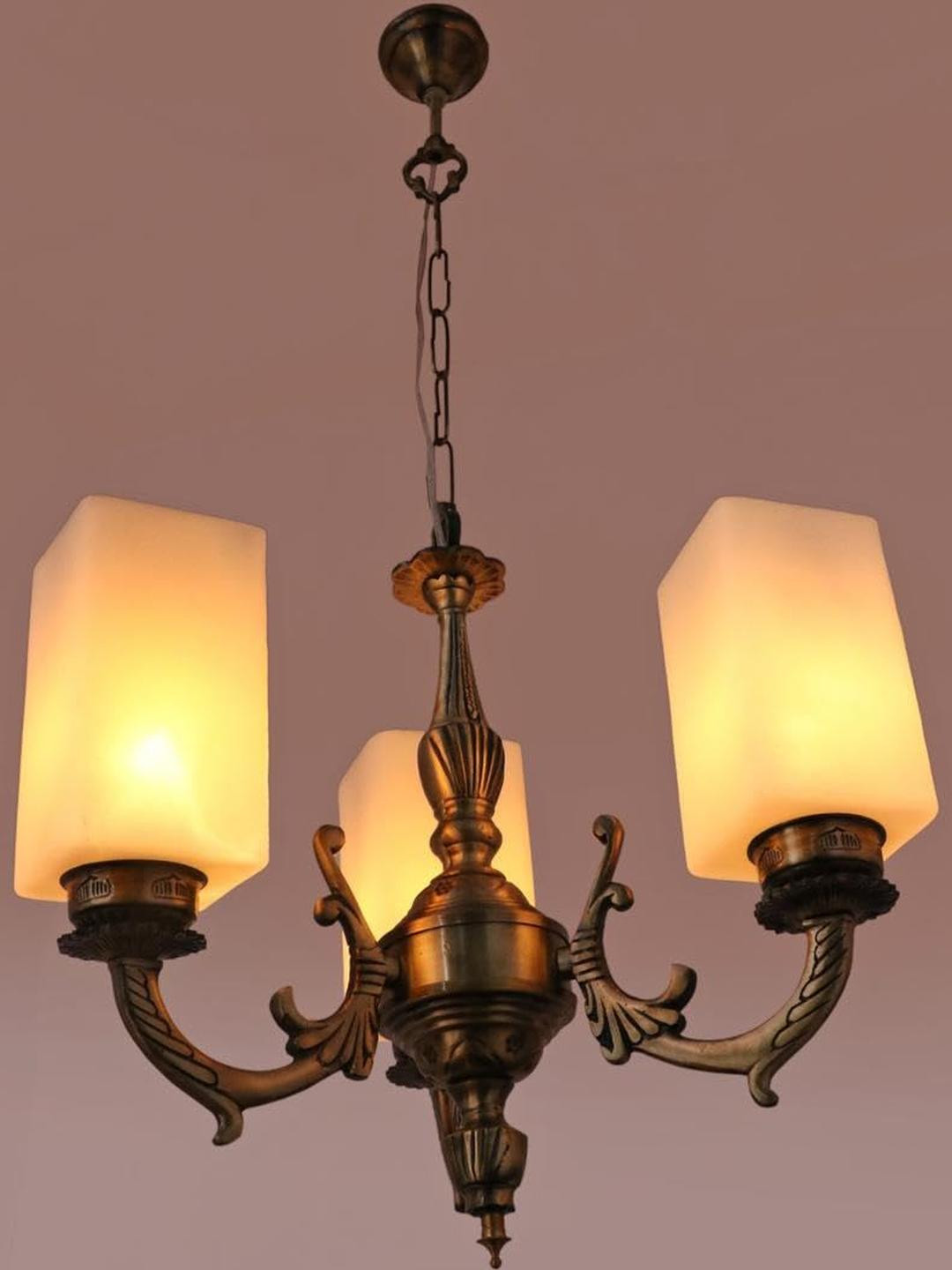 Somil Antique 3-Light Chandelier with Glass Shades, White Lighting Effect, Metal Fitting. LED Compatible. Dia: 48 X 48 X 100 Cm.