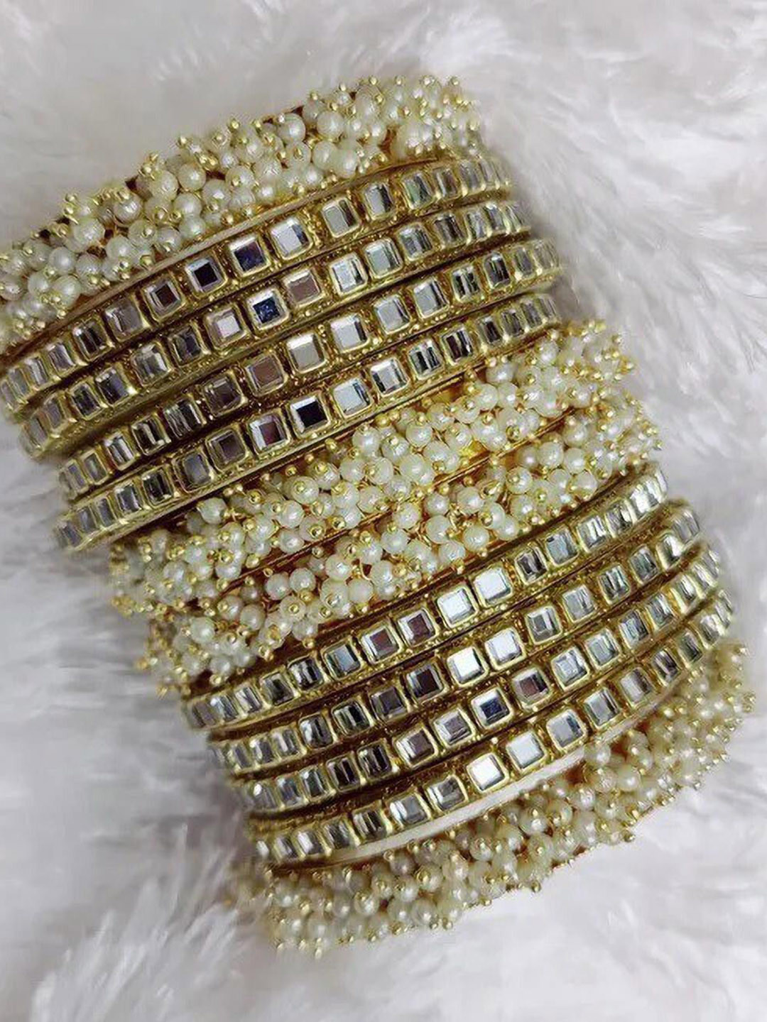 trylo fashion Set Of 12 Stones-Studded & Beaded Chuda Bangles