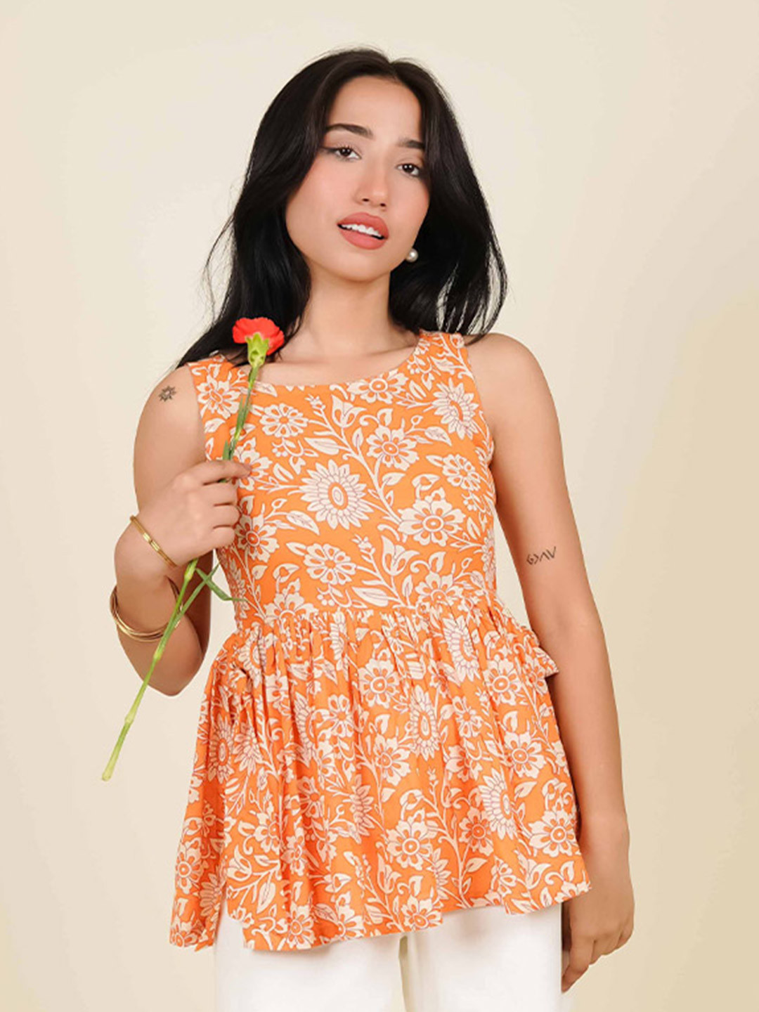 MONOMEE Women Foral Printed Round Neck Tunic