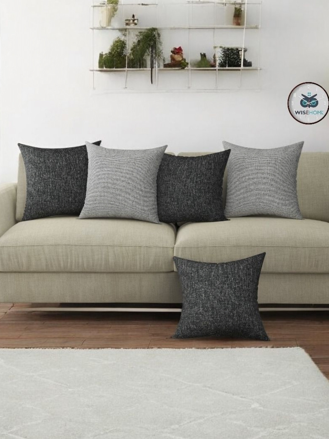 WISE HOME Blue Set of 5 Square Cushion Covers