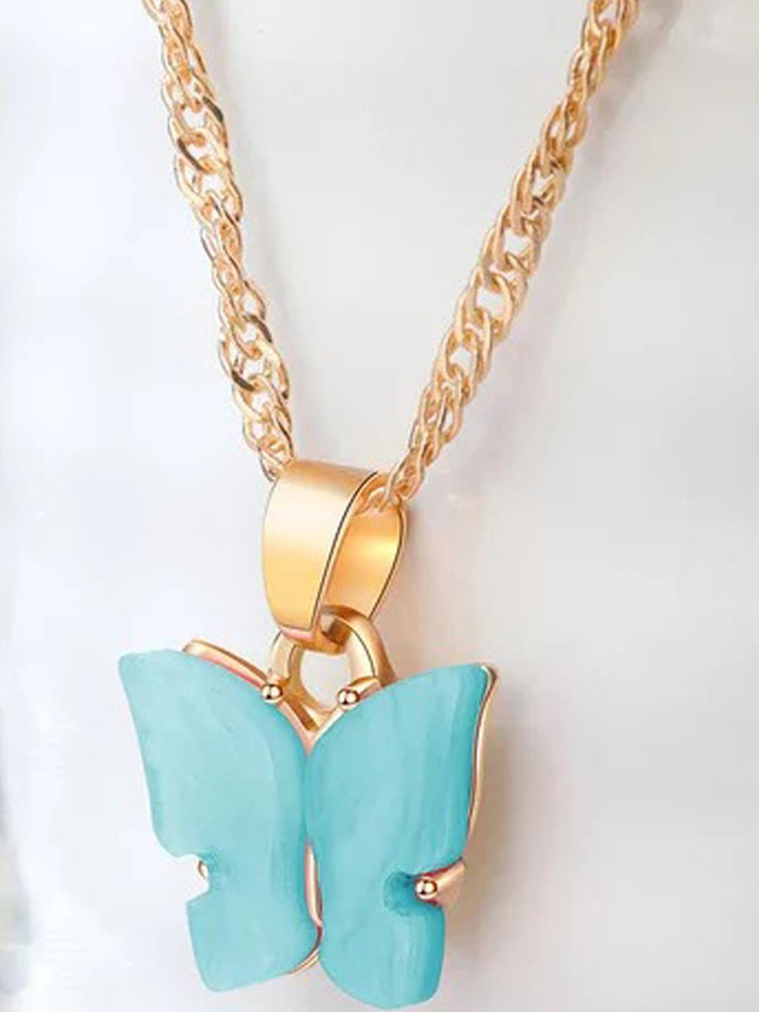 DressBerry Blue Gold Plated Butterfly Pendant & Chain
