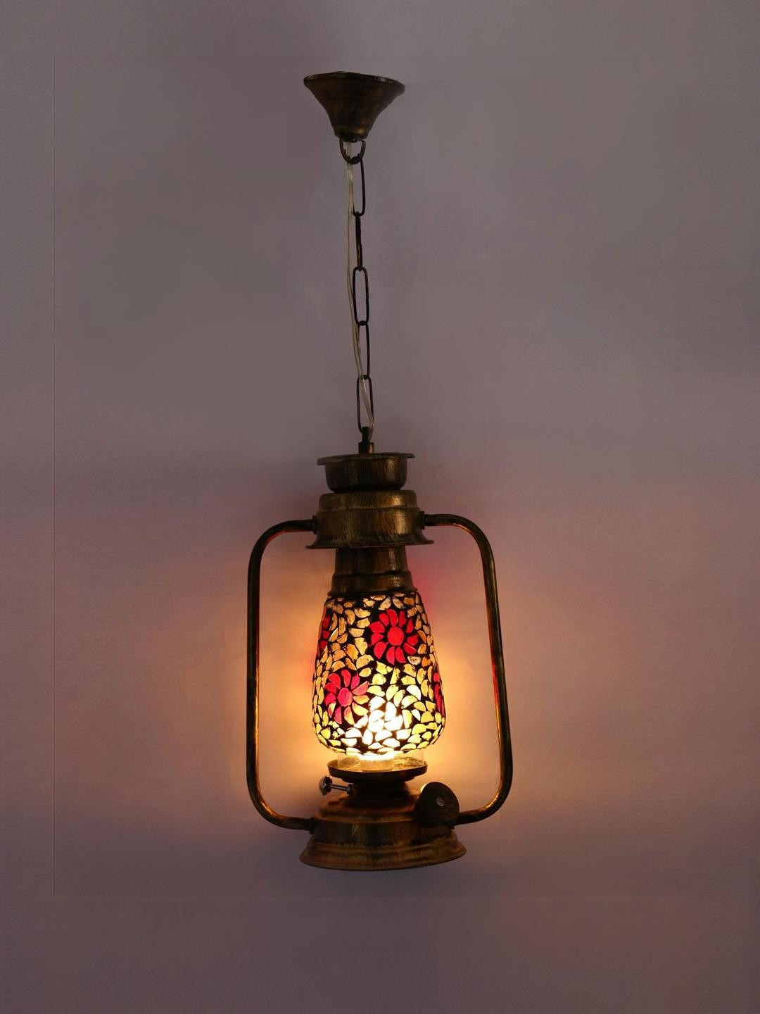 Somil Vintage Kerosene Lantern Style Hanging Lamp, LED Compatible with Clear and Gold Metal Fixture. B22 (Pin Type) Holder, Dimensions: 20 X 13 X 70 Cm, Pack of 4