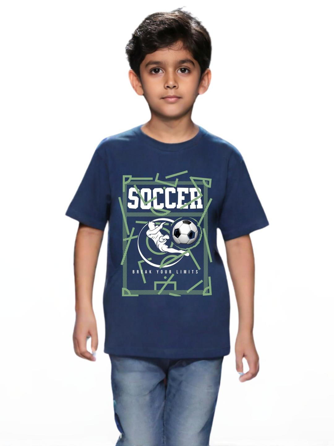 TeeSlix Boys & Girls Regular Navy Blue Graphic Printed Cotton Tshirt