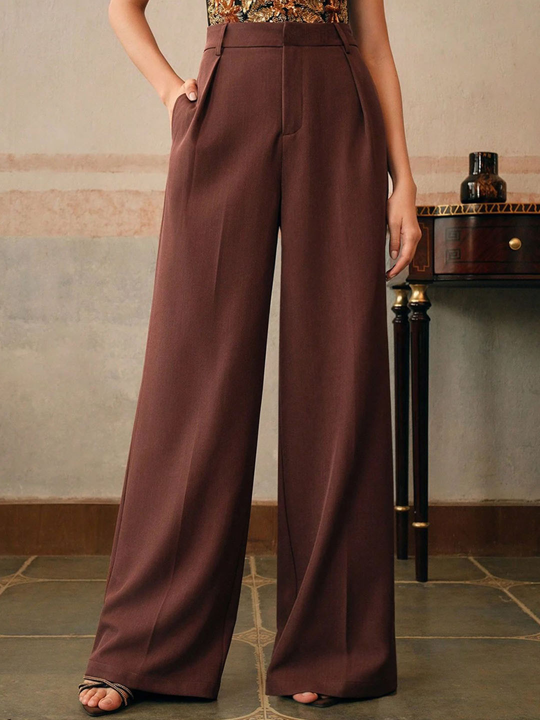 Chemistry Women Relaxed High-Rise Wide-Leg Baggy Trousers