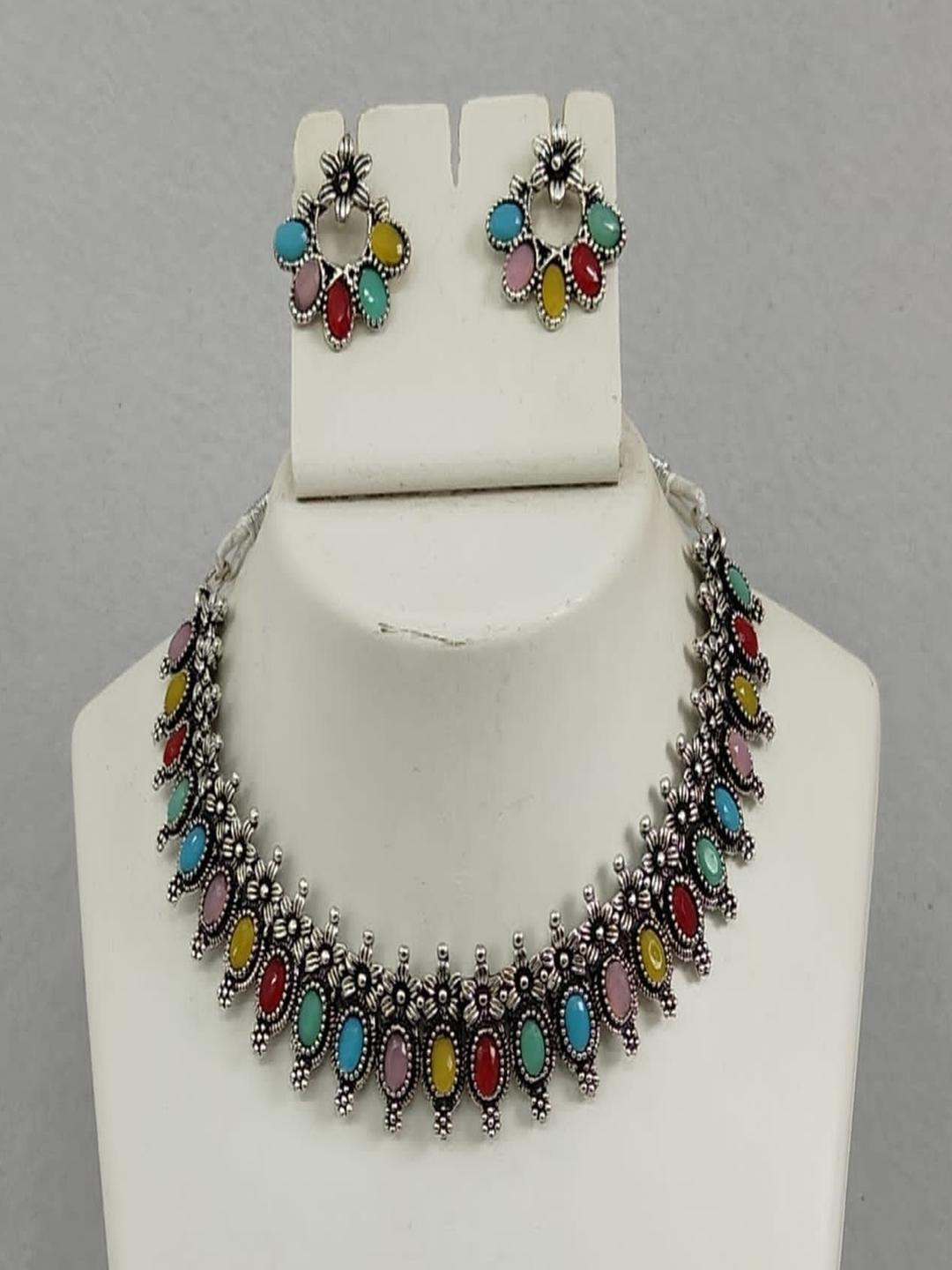 KHWAIHISH Silver Multicolored Jewellery Set