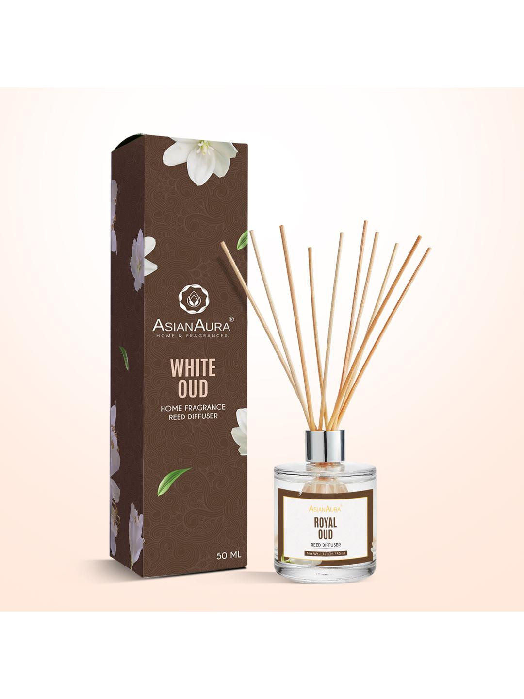 Asian Aura White Oud  Reed Diffuser Set  Long-Lasting Fragrance (50ml)